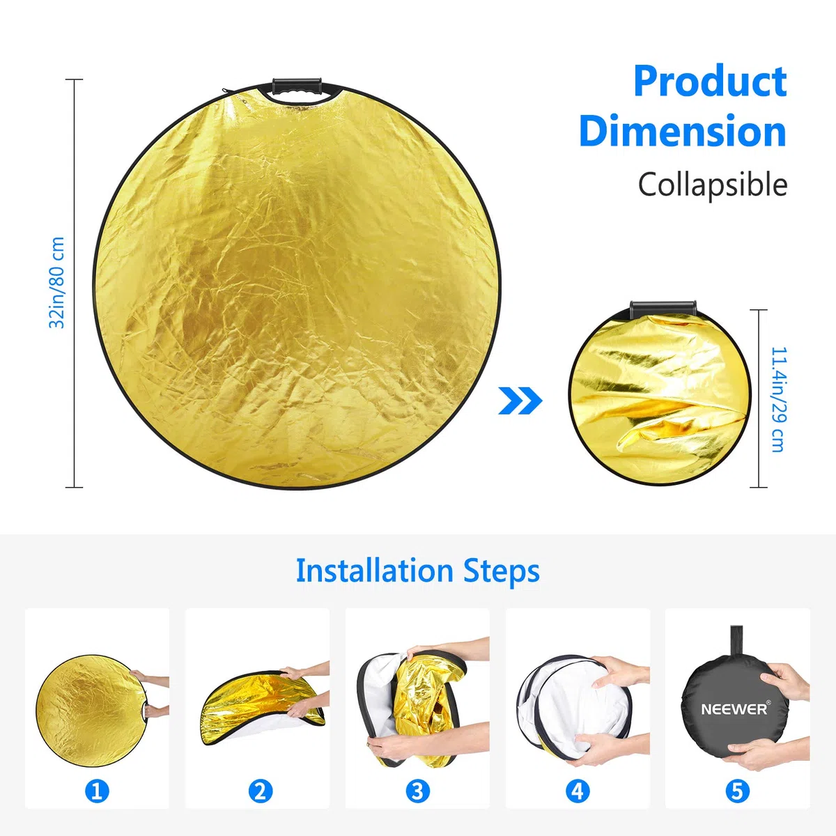 NEEWER Difusor de luz Reflector de luz de 32 Pulgadas 5 en 1, Plegable, multidisco, con Bolsa, translúcido, Plateado, Dorado, Blanco y Negro para Estudio de fotografía, iluminación e iluminación al