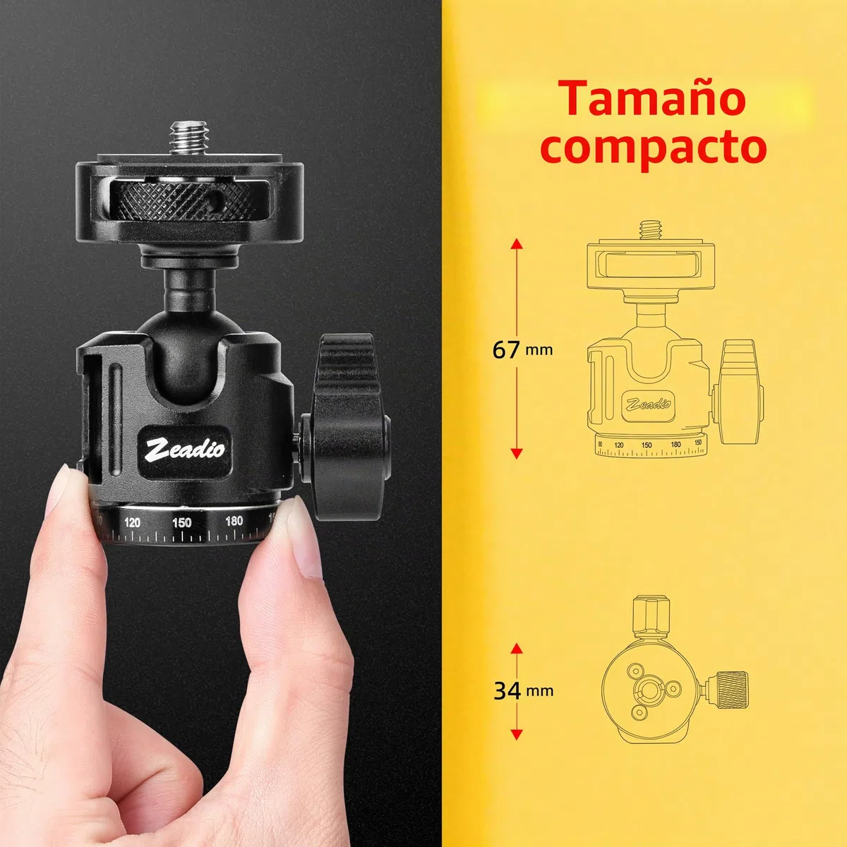 Zeadio Mini Rótula de Bola Totalmente Metálica y Panorámica 360°, con Zapata Fría y Tornillo de 1/4", Rótula Compacta para Trípode, Monopie, Cámara DSLR, Vlogging, Transmisión en Vivo y más