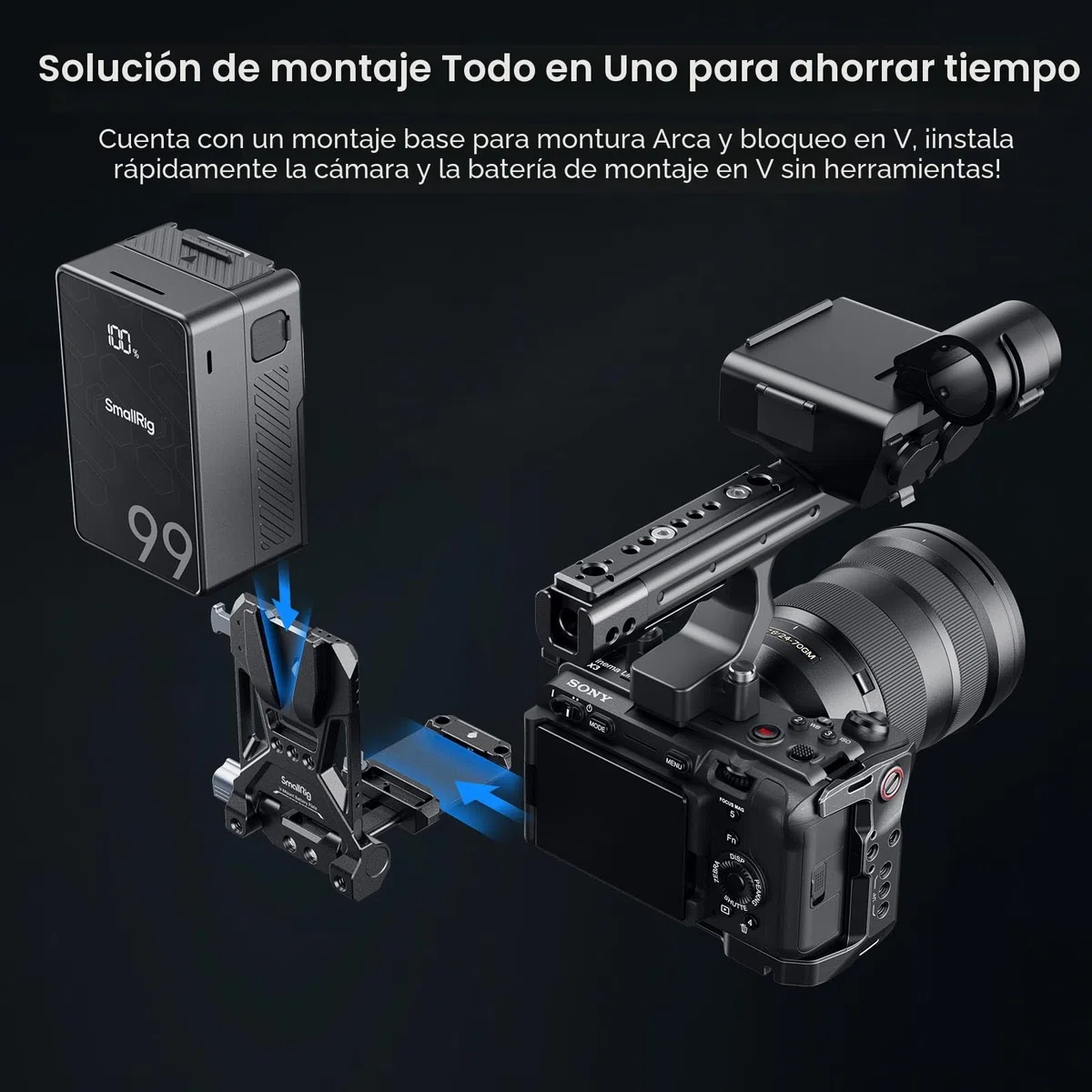 SMALLRIG V-Mount Battery Plate, para Arca-Swiss, Placa de Montaje de Batería V-Lock Compacta y Plegable en Forma de L para Cámara DSLR, para NEEWER V Mount Battery PS099E- 4064B
