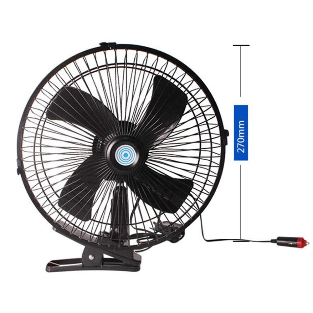 Ventilador EléCtrico de Coche de 10 Pulgadas y 12 V Ventiladores de Enfriamiento Oscilantes de Velocidad Ajustable con Clip para Coche CamióN Viaje Casa
