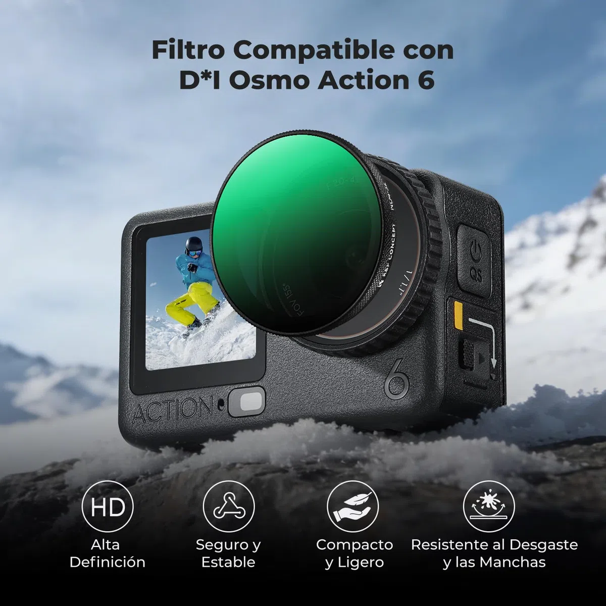 K&F CONCEPT Filtro Variable ND4-32 Snap On Compatible con dji Osmo Action 6, Filtro Densidad Neutra de Paradas limitadas, Accesorio para cámara de acción con Vidrio HD Multicapa