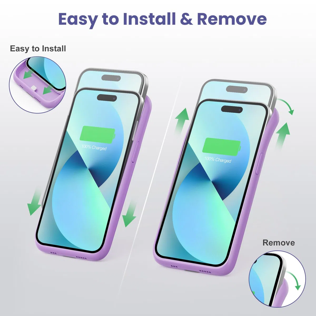 Funda Batería para iPhone 12 Pro Max/13 Pro Max/14 Pro Max/14 Plus (6,7"), 8600mAh Funda Cargador Portatil Carcasa de Carga Protectora Portátil, Carcasa Recargable de Carga Extendida - Morado