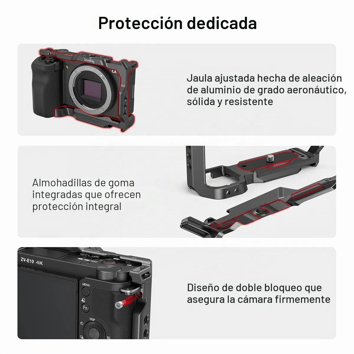 SMALLRIG ZV E10 Cage con Agarre de Silicona Extraíble y Placa de Liberación Rápida Incorporada para Sony ZV-E10-3538B