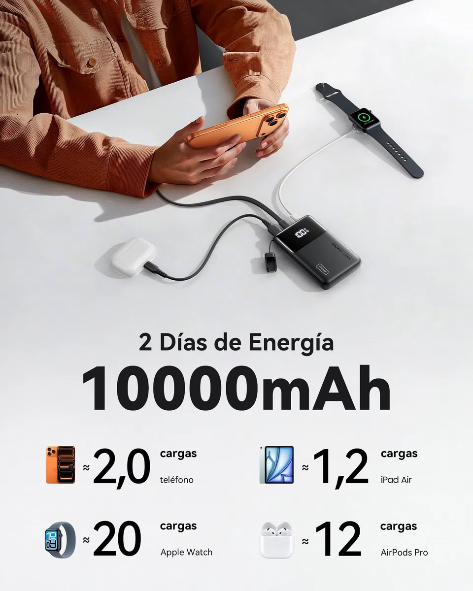 INIU 45W Power Bank, El Más Ligero 10000mAh Bateria Externa, PD3.0 Carga Rápida USB C Input & Output Bateria Portatil con Linterna para iPhone 17 16 15 14 13 12 Pro Samsung S22 S21 S20 iPad Airpods