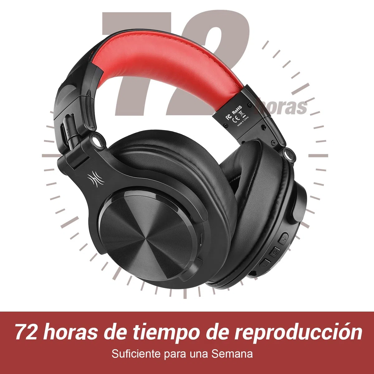 OneOdio A70 Auricurales Bluetooth Inalambricos 72H, Auriculares Diadema Cerrados con Puerto Compartido, Auriculares Cable de 3.5mm para DJ Piano Guitarra Grabación y Monitoreo AMP, Rojo