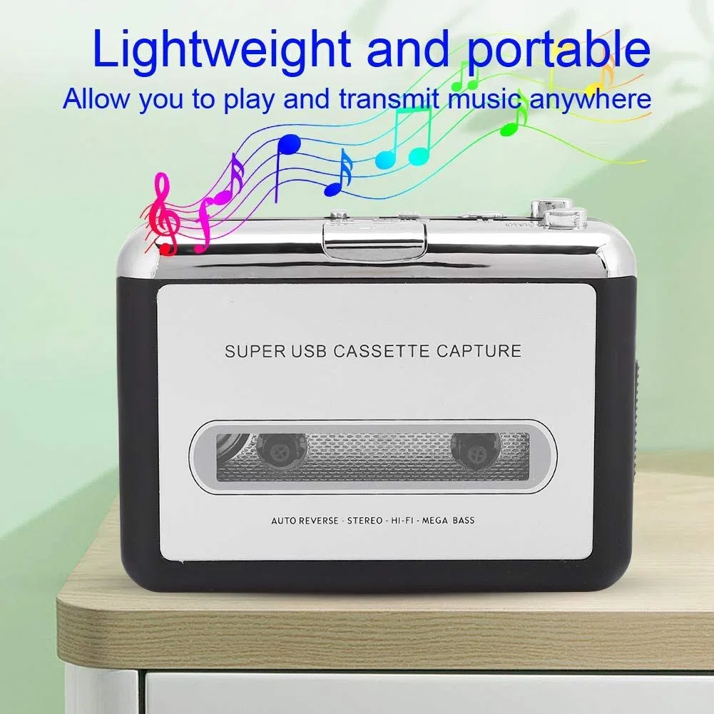 Reproductor de Cassette, Reproductor de música de Audio con Cable USB, convertidor de Cassette Independiente convertidor de Cassette USB a mp3,