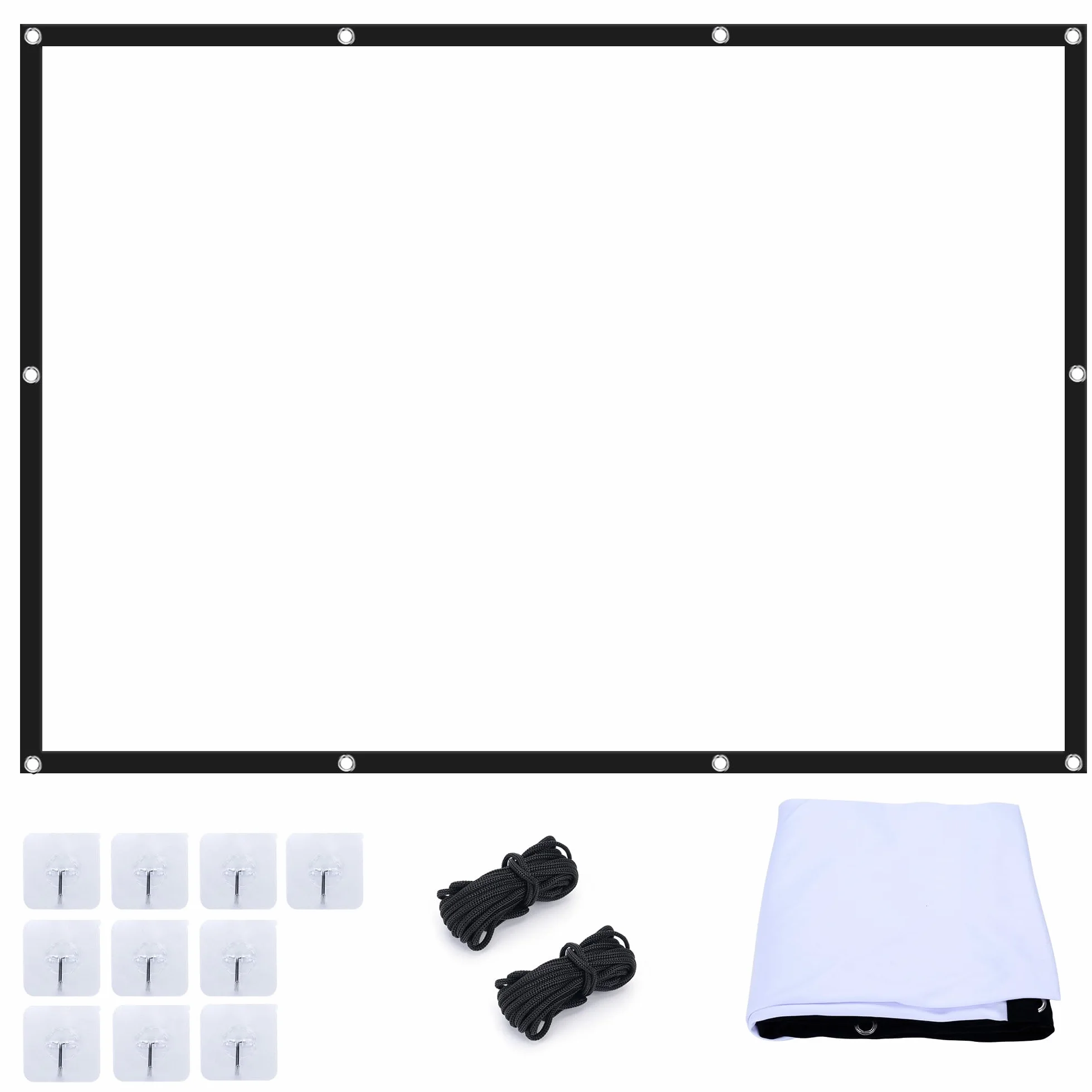 Pantalla Proyector 100 Pulgadas, 16:9 4K Full HD Portátil Pantalla, Antiarrugas Lavable Tela Proyector para Exterior Camping Fiesta Hogar