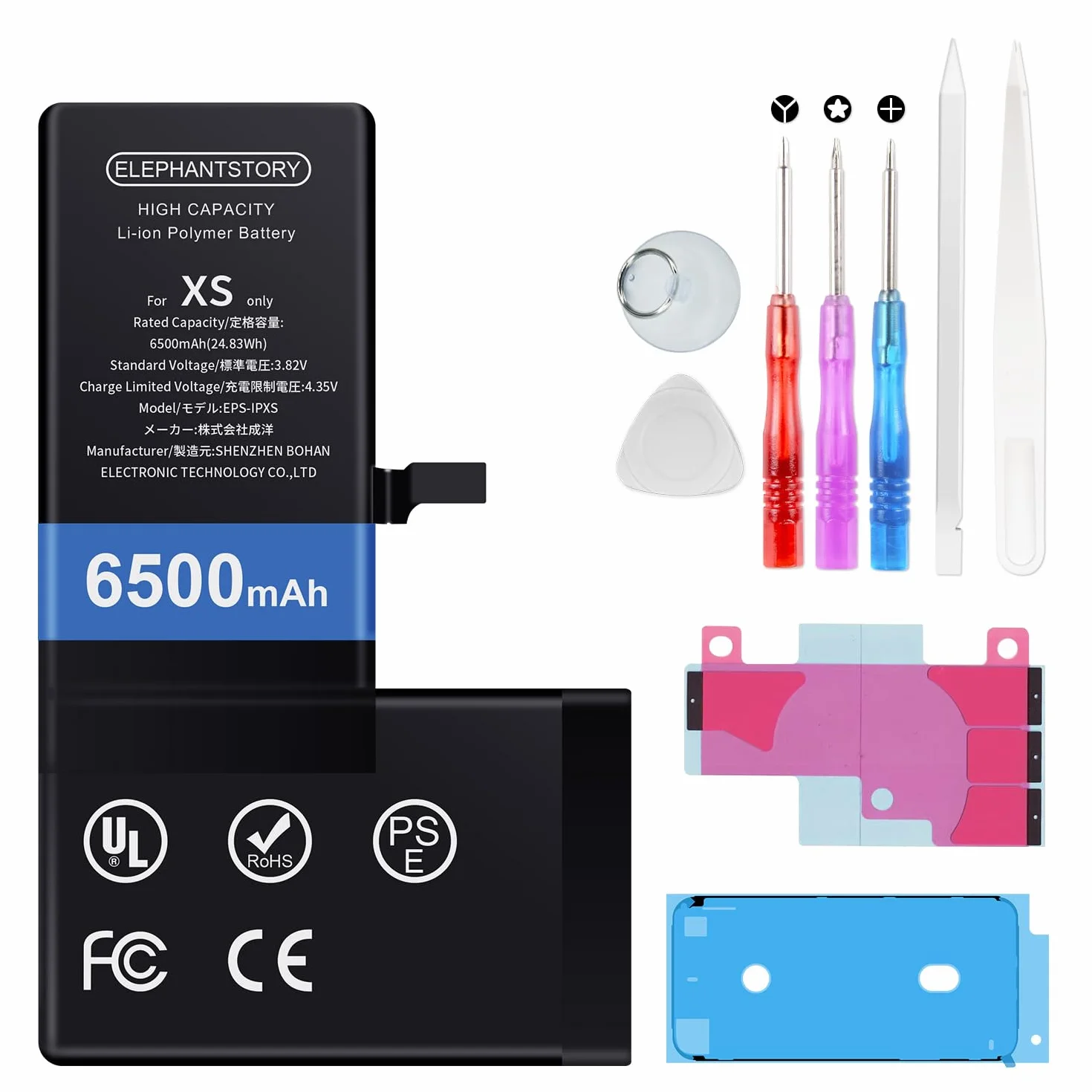 ElephantStory Batería para iPhone XS, 6500 mAh Alta Capacidad Baterias de Polímero de Litio Compatible con A1920 A2097 A2098 A2100, Kits de Herramientas de Reparación Completa Dentro