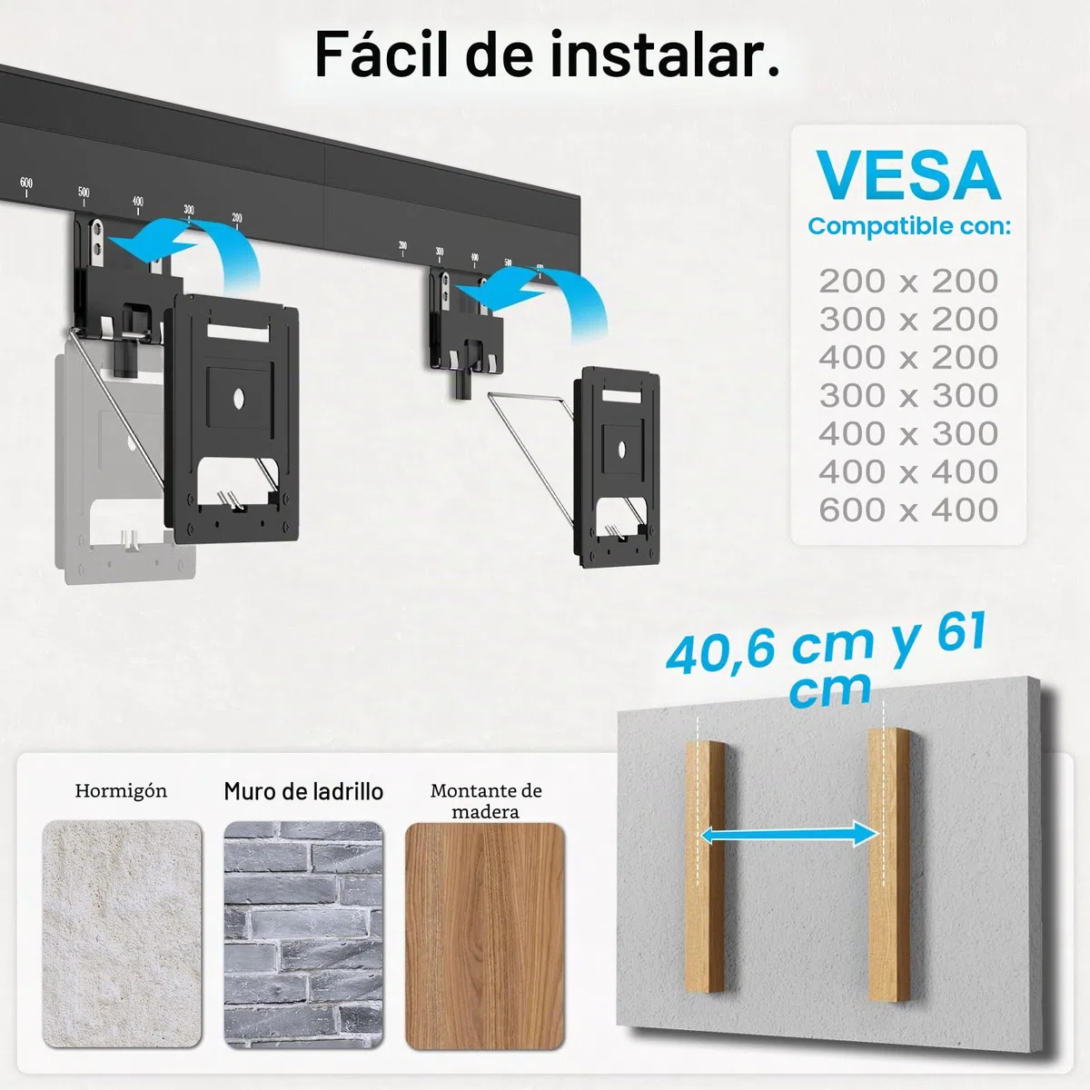Soporte de Pared Ultrafino para televisores de 37 a 80 Pulgadas, máx. 75 kg, Soporte de TV máx. VESA 600 x 400, compatibilidad Universal, Distancia a la Pared Solo 0,95 cm