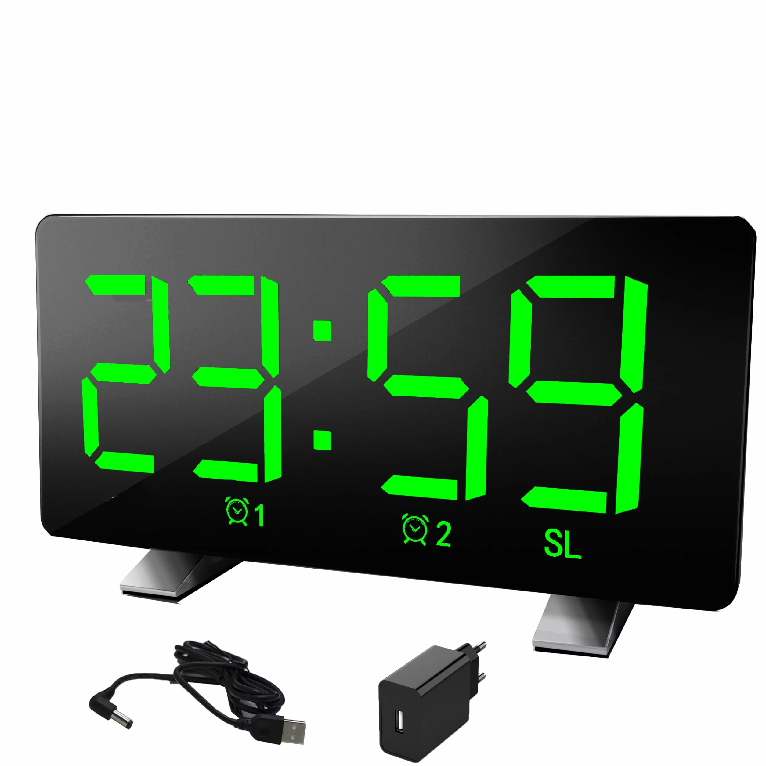 Radio despertador para mesita de noche, despertador digital, pantalla grande, repetición, doble ajuste de alarma, regulador de volumen ajustable, incluye adaptador