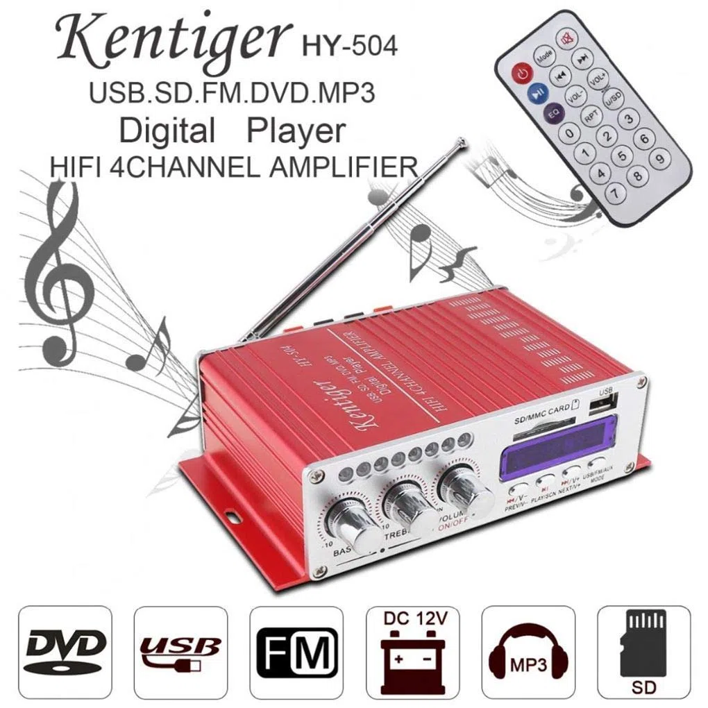 DollaTek Kentiger HY-504 Car Audio Amplificador Digital de Alta Potencia 4CH 160W Reproductor de Alta fidelidad MP3
