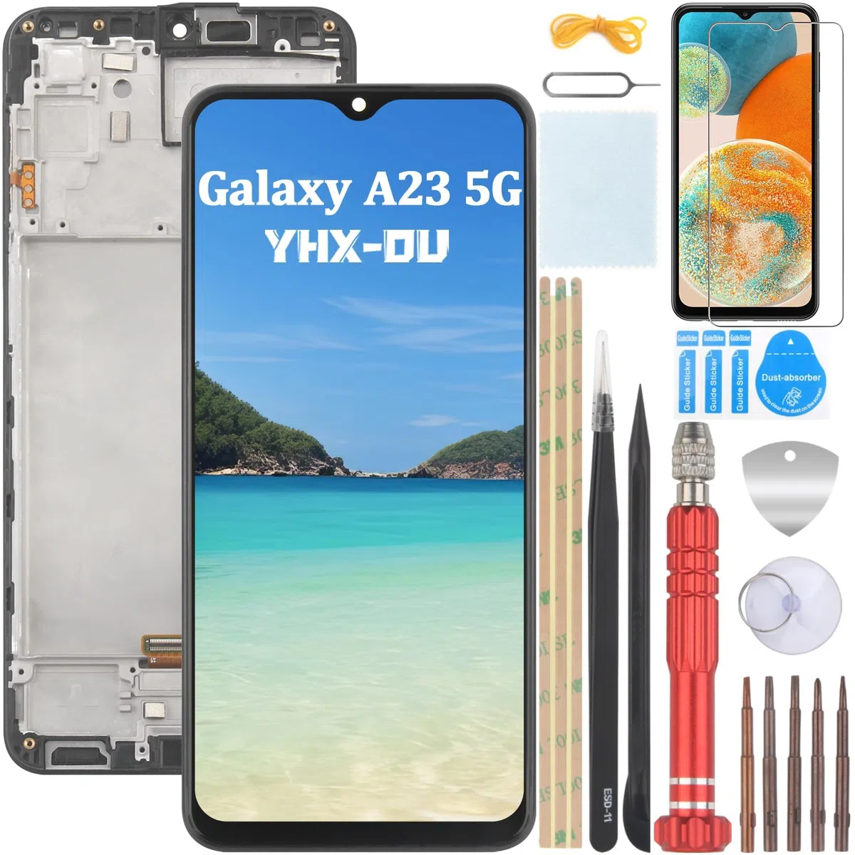 6.6'' Negro + Marco Pantalla LCD para Samsung Galaxy A23 5G SM-A236U SM-A236B SM-A236E Kit de Reparación de Pantalla Táctil Digitalizador con Herramientas
