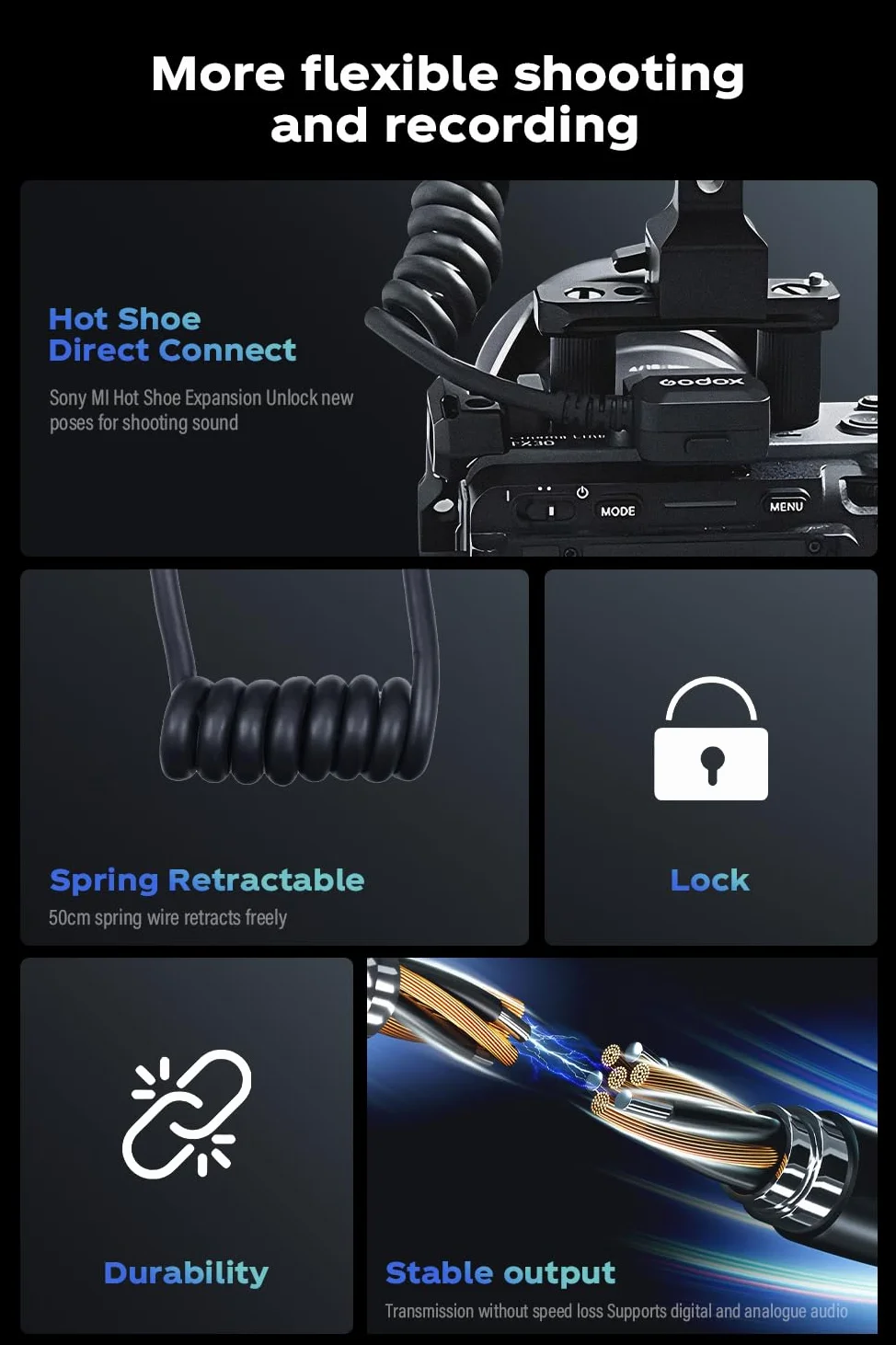 Godox Off-Camera - Cable alargador de audio para cámaras Sony A7R IV A7II A7III A7RII A7RIII A7SII A7 A7R A7S A6600 A6100 A6500 A6400 A6300 Cámara con Multi Interface MI Shoe