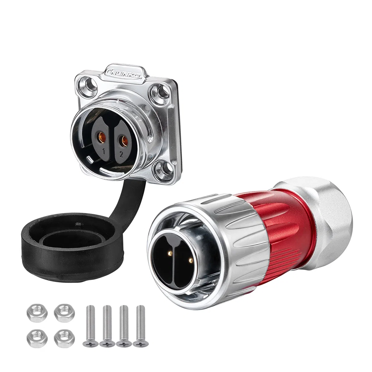 CNLINKO DH-20 Conector impermeable IP67 para cable Conector circular industrial Conector antiinterferencias metálico Pines con dispositivos de protección M20 2-12 Pines Zócalo de brida (2 Pines)