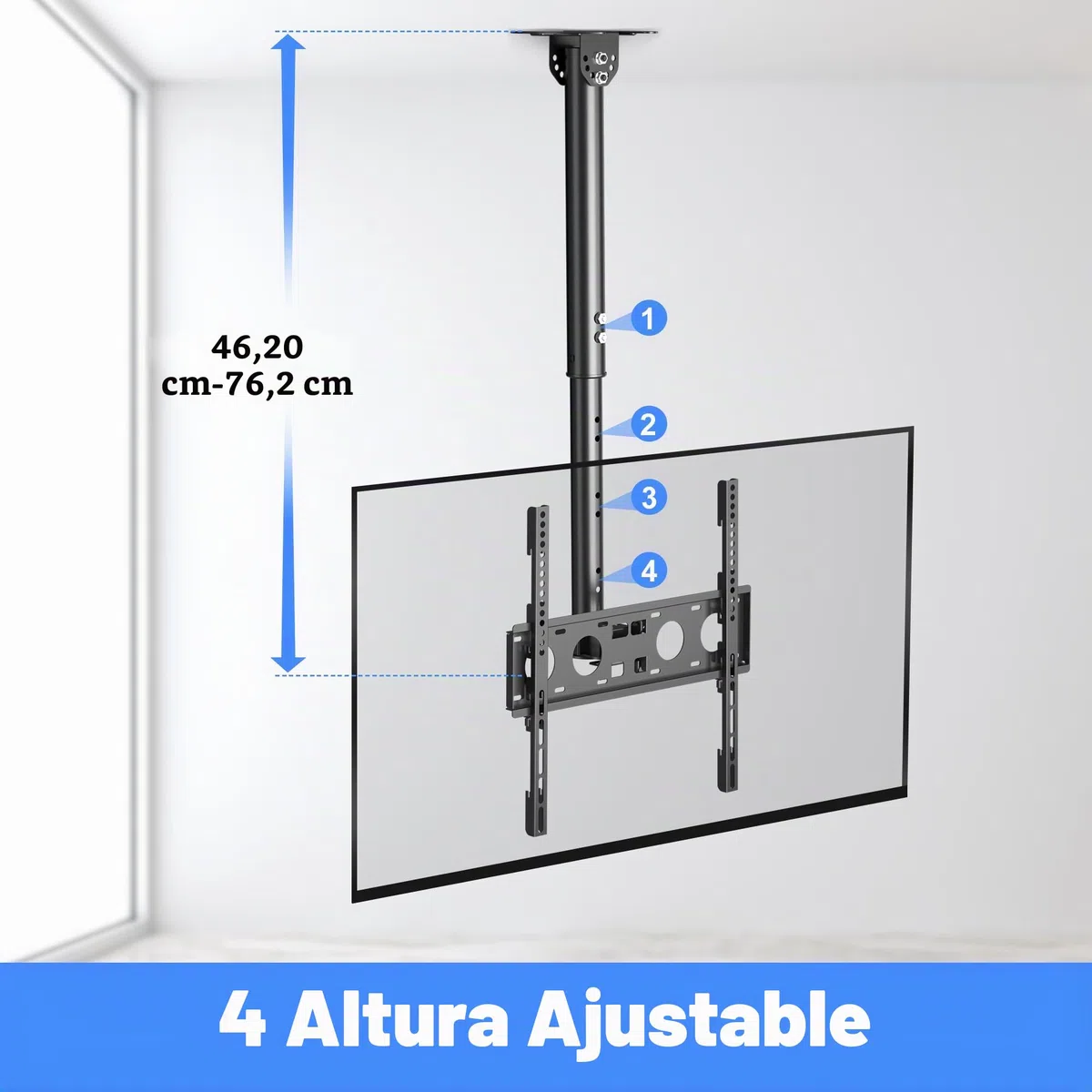 XINLEI Soporte de TV Techo de Movimiento Completo para TV de 26 a 65 Pulgadas, Altura Regulable en 4 Posiciones, Máx. VESA 400 x 400mm, hasta 45 kg, Soporte TV Pared 65 Pulgadas(MCA3)