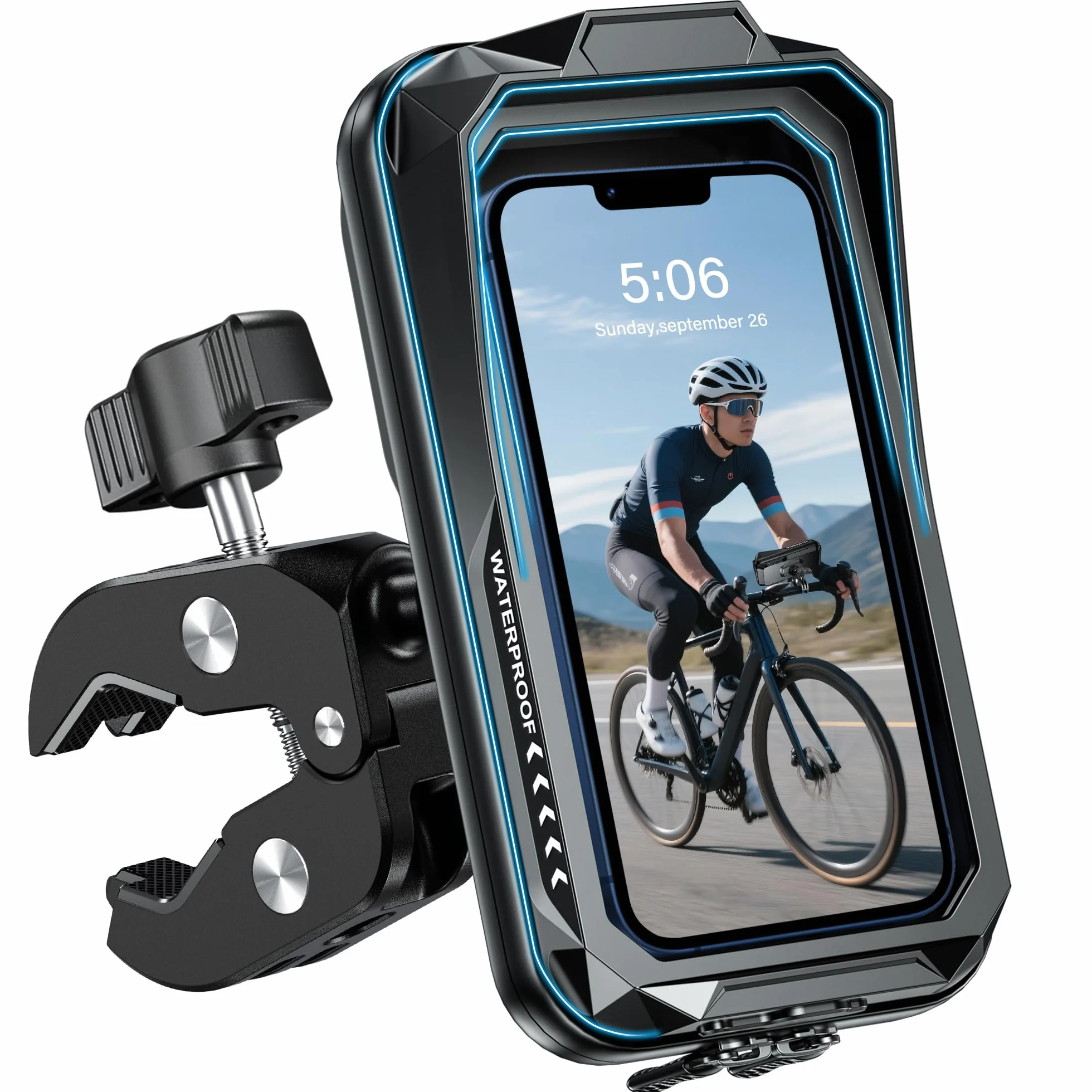 Soporte Móvil Moto Scooter Anti Vibración Universal Soporte Movil Bicicleta Montaña 360°Rotación Porta Móvil Bici Impermeable Soporte Telefono Manillar con Pantalla Táctil