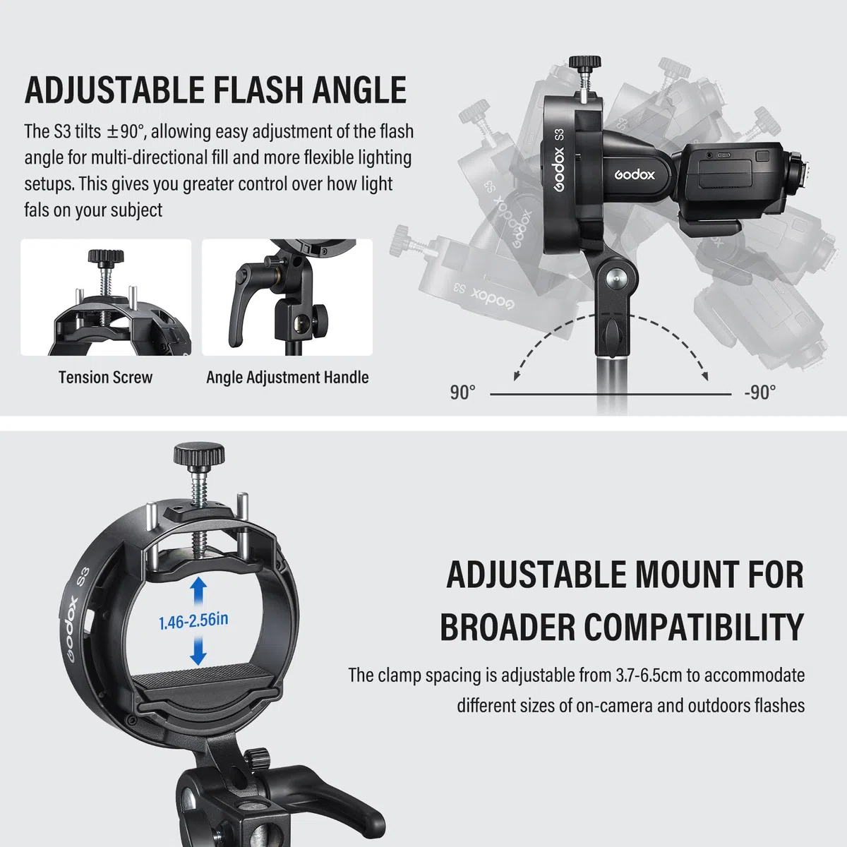 Godox S3 Speedlite soporte, tipo S soporte para flash