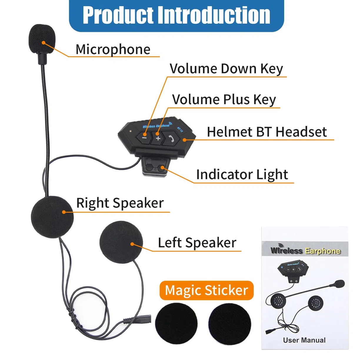 BT12 Intercomunicador Casco Moto con Comunicación Manos Libres y Función Ruido Reducción, Auriculares 5.0 Bluetooth Inalámbrico para Motocicleta, ATV, Bicicleta, Ciclismo, Esquí, Equitación, Escalada