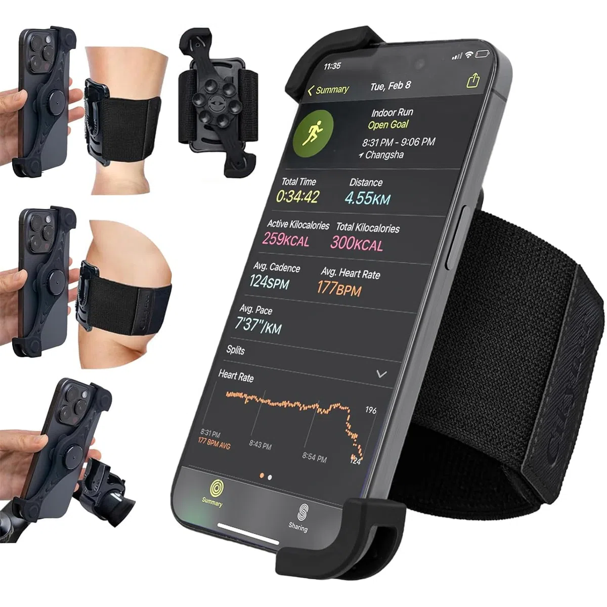 Cikyner Brazalete Deportivo para Correr con Ventosa, 3 en 1 Brazalete Deportivo para Teléfono para Bicicleta 360 ° Giratorio y Desmontable Brazalete Corriendo para 4.5-7 '' iPhone para Gimnasio