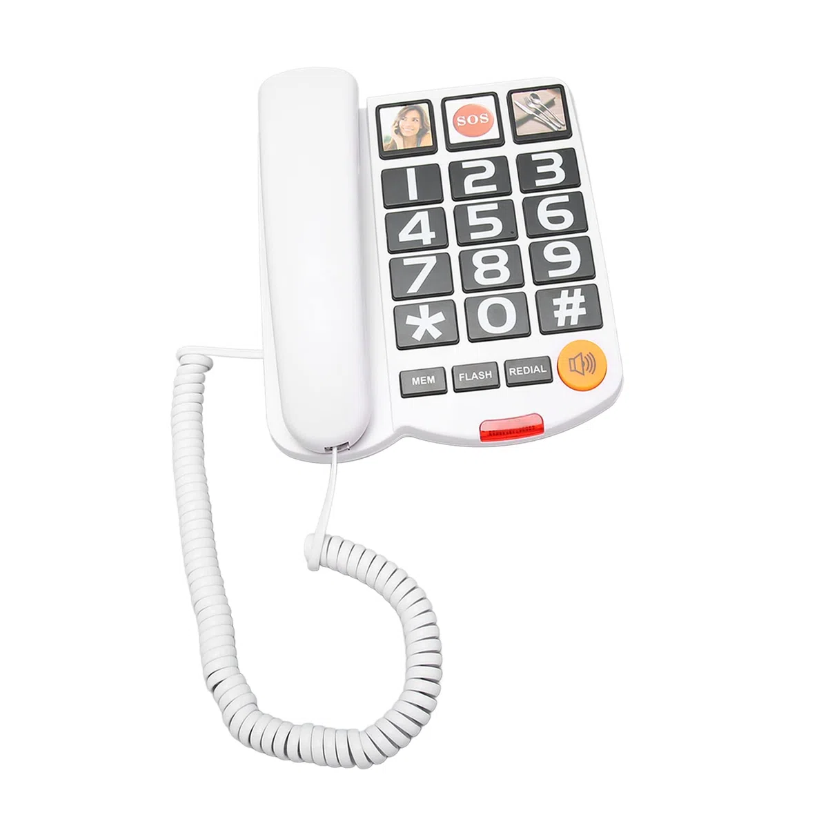 Teléfono con Botón Grande para Obsequios para Personas Mayores, Teléfono Fijo con Cable con Botón SOS, Tonos de Llamada con Altavoz Alto, Marcación Rápida con un Solo Toque, (Blanco)
