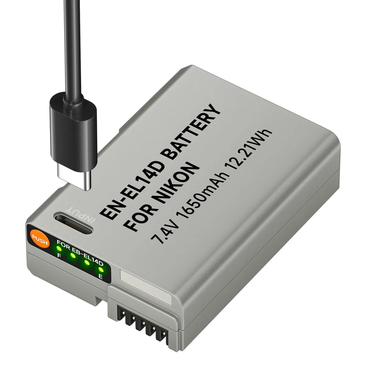 ENEL14 Batería de Repuesto 1650mAh con Cable de Carga USB C para Nikon D5600, D5100, D5200, D5300, D5500, D3200, D3400, D3500, Coolpix P7100, P7200 (1Pcs)