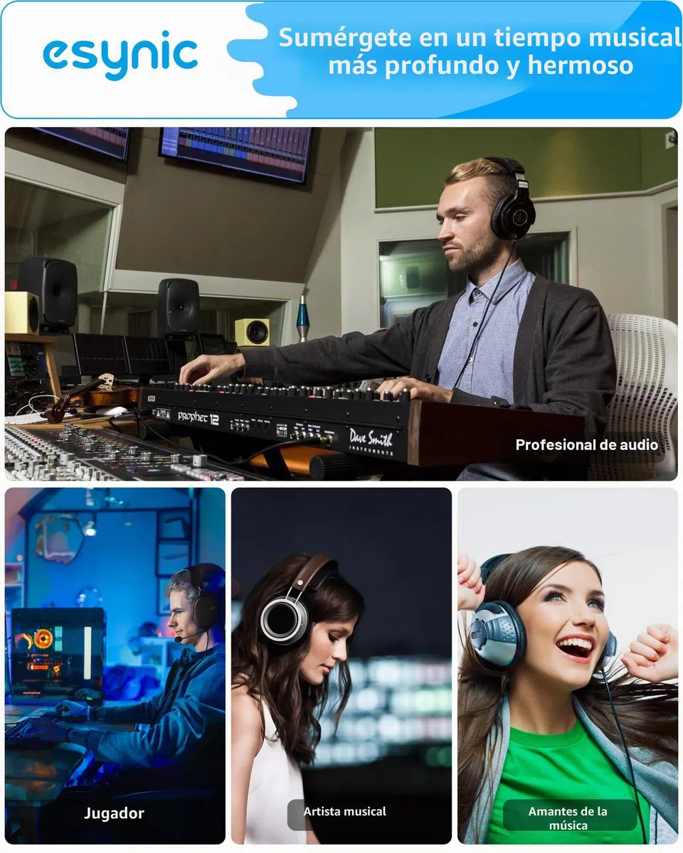 eSynic Amplificador de Auriculares Portátil HiFi 3.5mm Audio Jack con Interruptor de Ganancia de Dos Etapas Cable USB y Cascara de Aluminio para Teléfonos MP3 MP4 Reproductores Digitales y Ordenadores