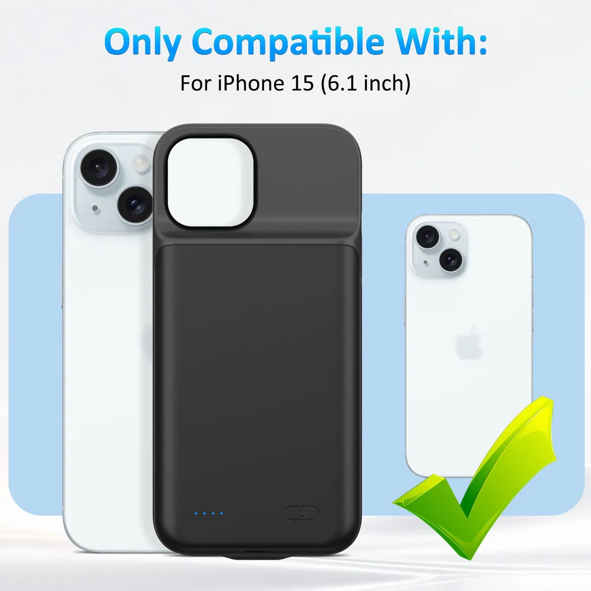 Funda de Batería para iPhone 15 (6.1"), Cargador Portátil de 8500mAh, Funda Ultrafina de Batería Extendida, Cargador de Teléfono y Funda Protectora con Función de Carga para iPhone 15