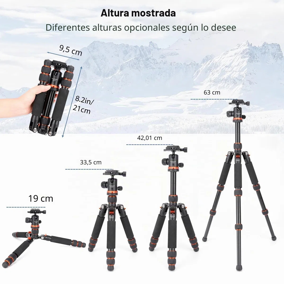 Koolehaoda Mini trípode de cámara 63,5 cm Trípode de Mesa Compacto de Aluminio Trípode de Viaje portátil con rótula de Bola de 360° para cámara DSLR Videocámara, Carga hasta 10 kg - (Naranja)