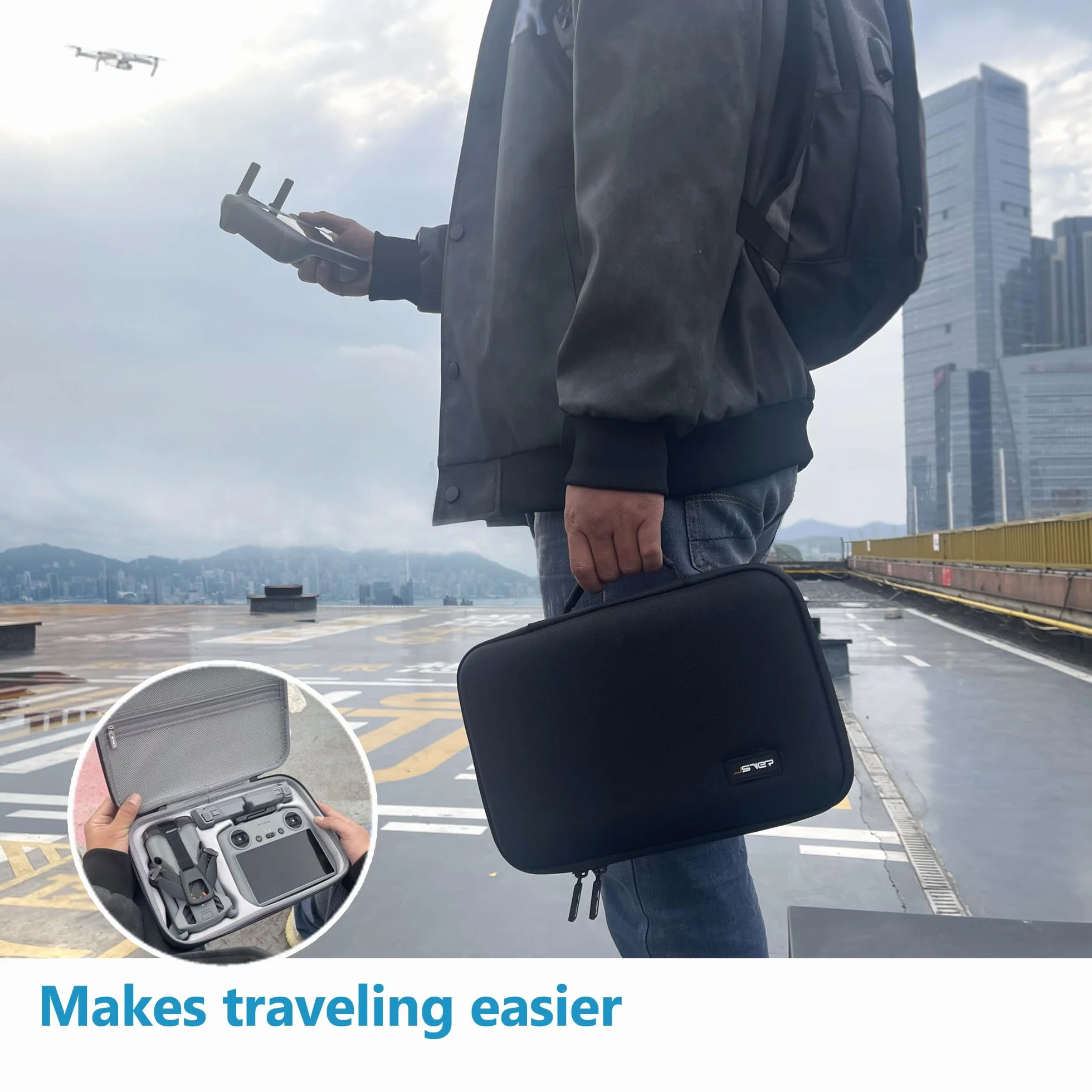 JSVER Bolsa/Estuche para dji Mini 5 Pro, Funda para dji Mini 5 Pro y Accesorios Estuche de Almacenamiento Rígido EVA Compatible con RC 2/RC-N3 Contrôleur-Negro