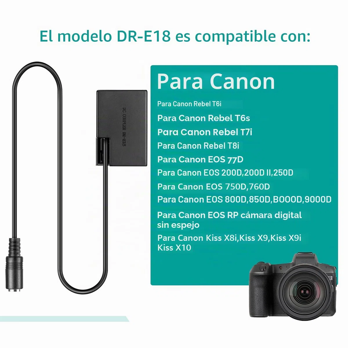 USB Línea De Conducción DC 8.4V ACK-E18 + DR-E18 BG-E18 LP-E17 Batería Virtual para Canon EOS 750D T6i 760D T6s 8000D R10 R100 R50 R8