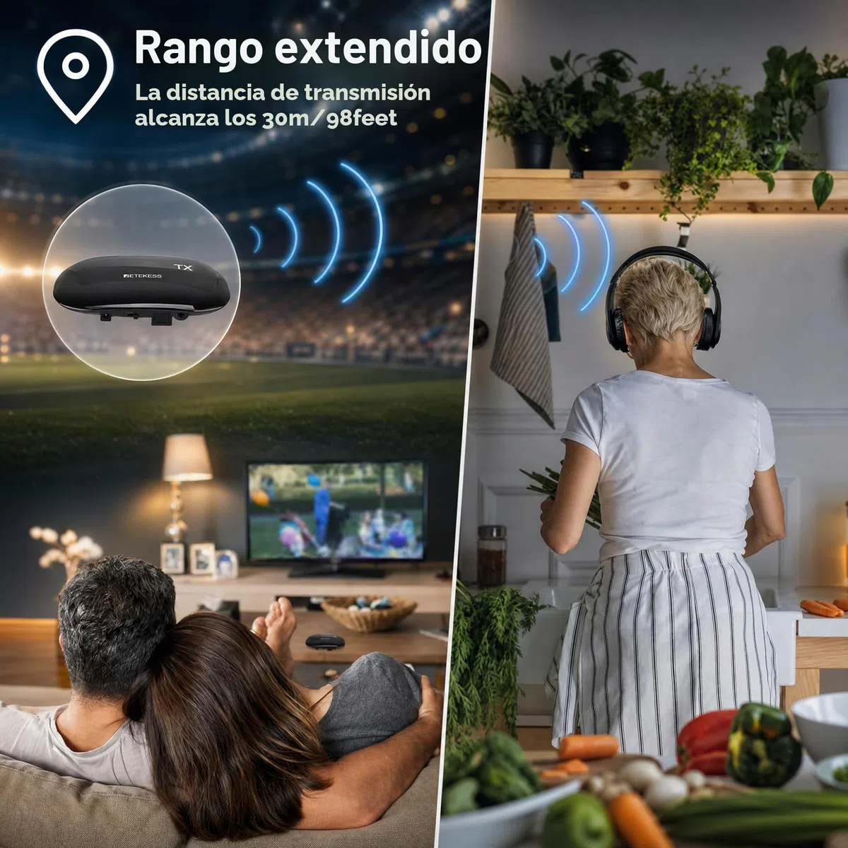 Retekess TA005 Auriculares Inalámbricos para TV,Auriculares TV Inalámbricos,Batería Recargable Integrada,Compatible con Entrada Estéreo,AUX y RCA,Alto Volumen para Personas Mayores