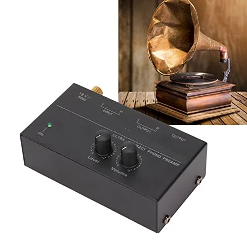 Preamplificador de bajo Ruido, Fácil de Usar con Ajuste de Ganancia, Salida de 2 V, Preamplificador de Tocadiscos Sensible para Tocadiscos, Negro, Preamplificador Phono (Enchufe