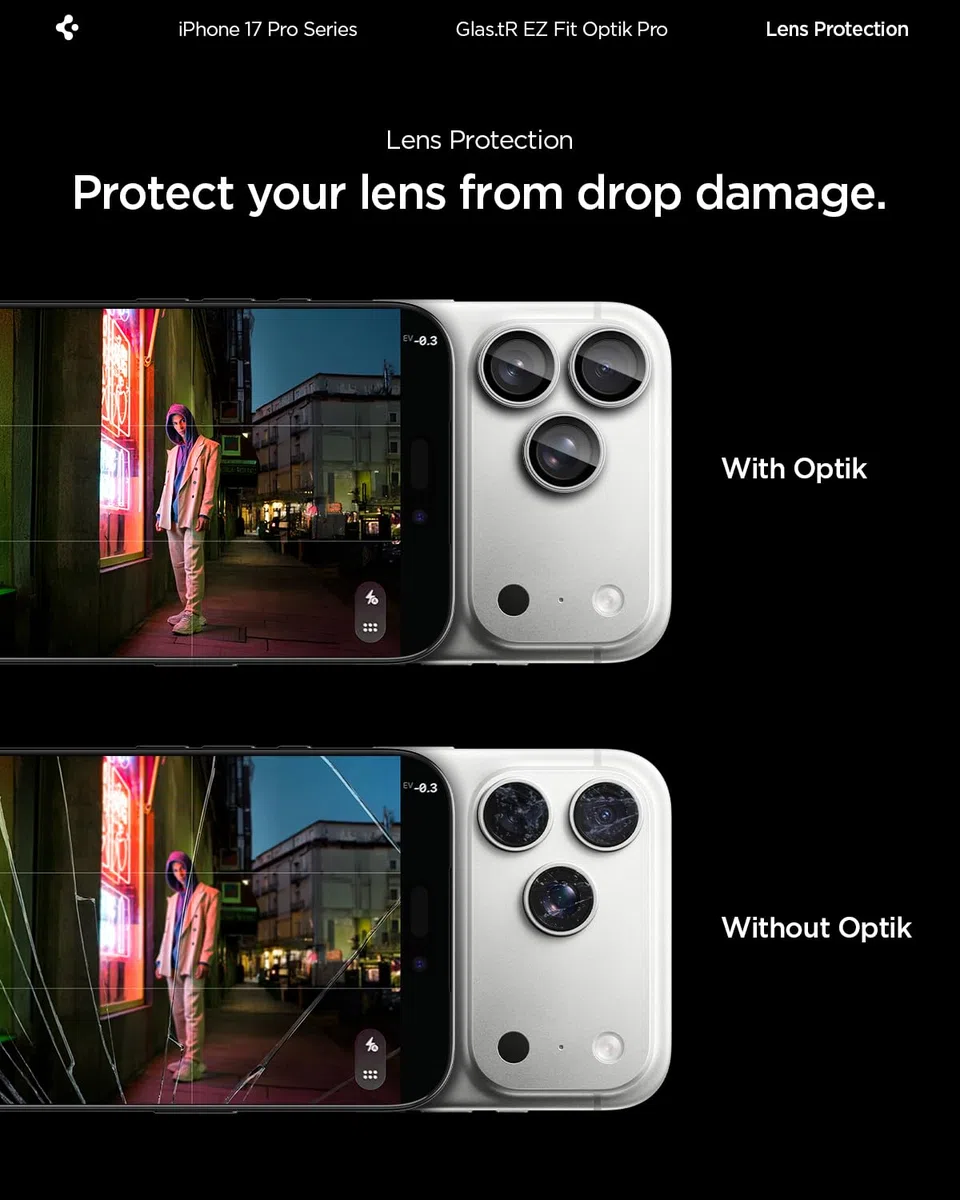 Spigen Glas.tR EZ Fit Optik Pro Protector de Cámara para iPhone 17 Pro, iPhone 17 Pro Max, 2 Unidades, Plata, Protección Individual, Kit de instalación, Dureza 9H, Anti-Arañazos