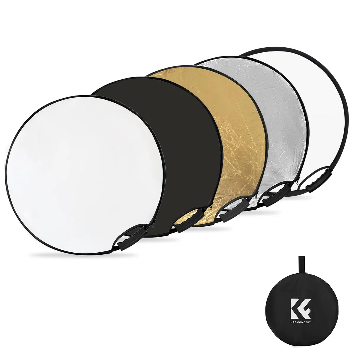 K&F CONCEPT Reflector de Luz 5 en 1 Difusor de Fotografía de 22"(60cm) Colapsable Portátil para Iluminación de Estudio y Exterior Oro Plata Blanco Negro Translúcido