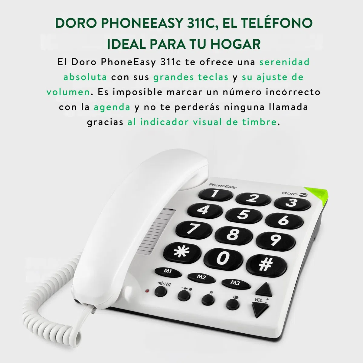 Doro PhoneEasy 311c Teléfono Fijo con Cable para Personas Mayores con Teclas Grandes, Marcación Rápida y Compatible con Audífonos (Blanco) [Versión Española]