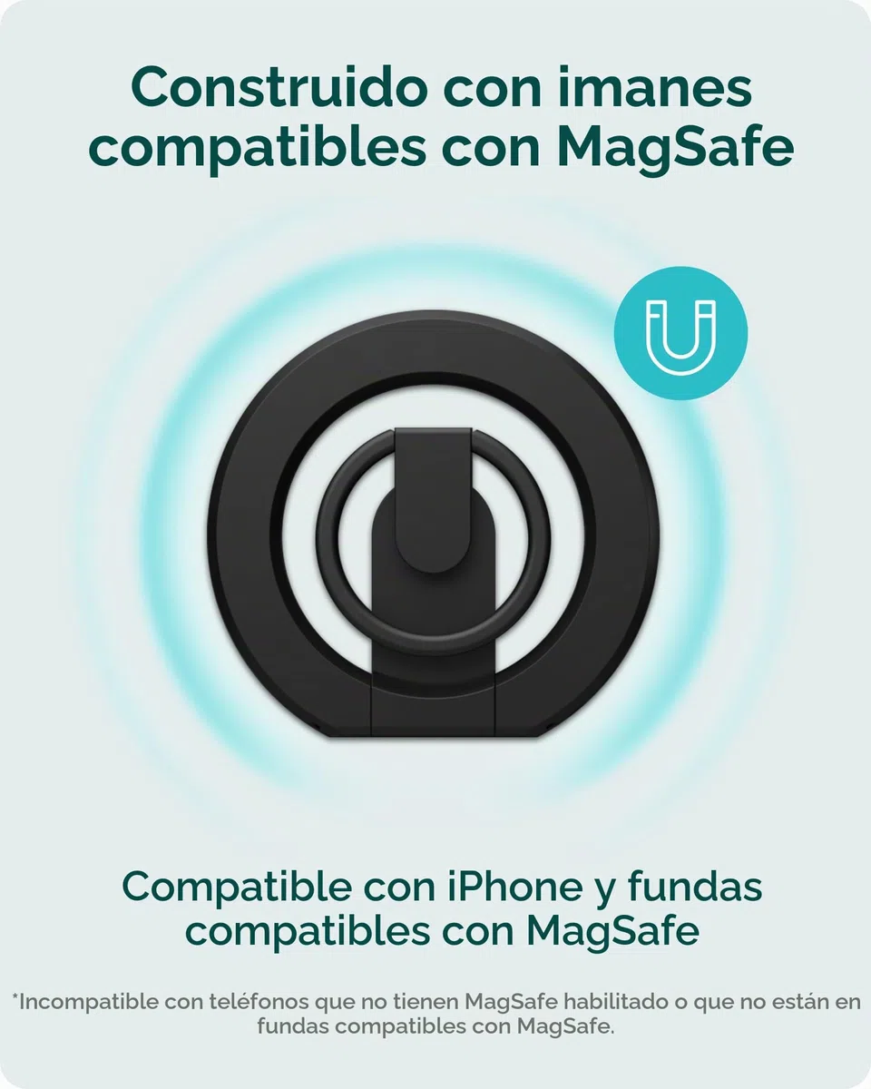 Mous Anillo Magnetico Compatible con MagSafe y Pixelsnap - Ring y Soporte Movil para iPhone 17/16/15/14, Pixel 10, S26/S25 Series