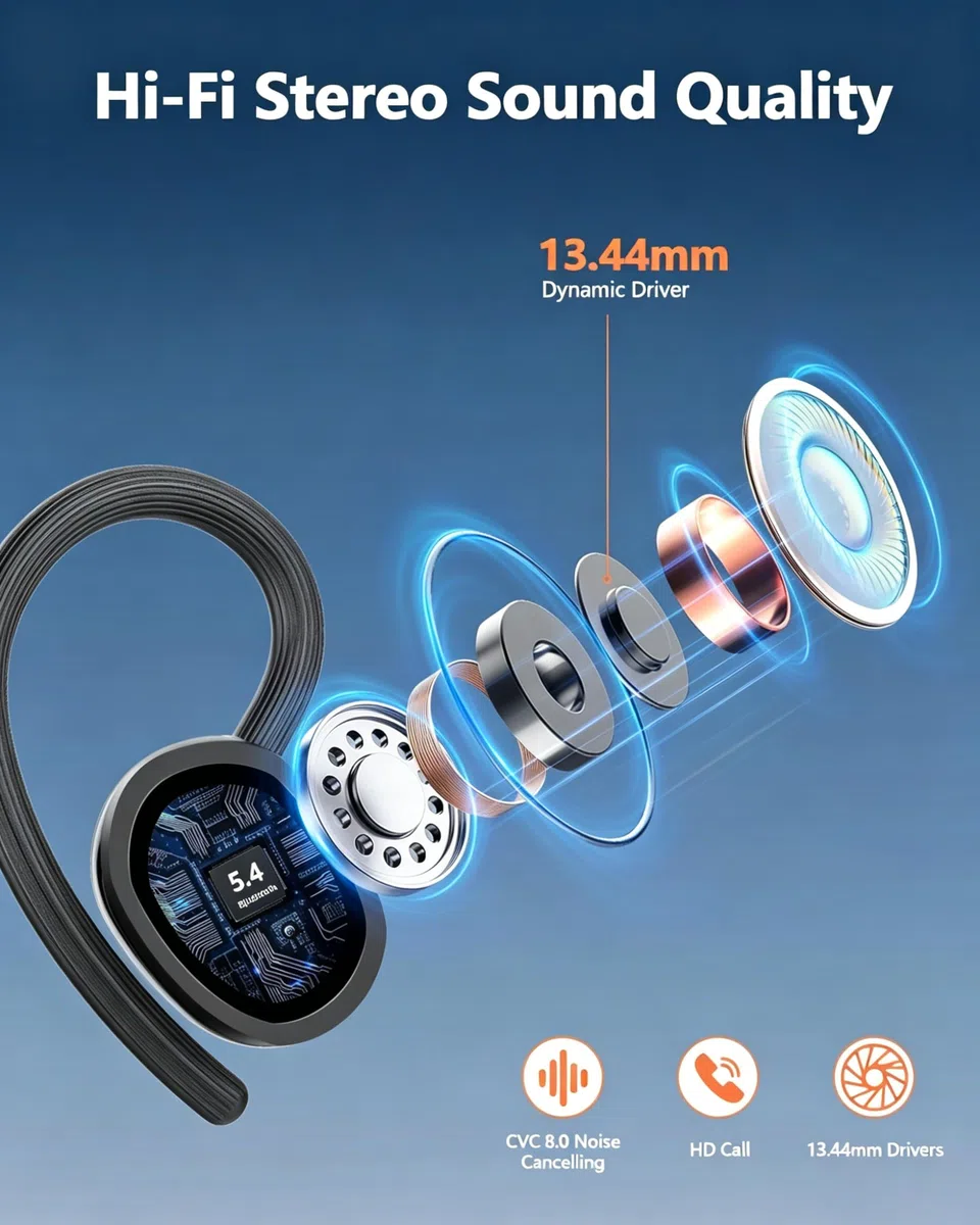 Auriculares Inalámbricos Deportivos, Nuevo Auriculares Bluetooth 5.3 HiFi Estéreo, 128H Cascos Inalambricos Bluetooth con 4 HD Mic Pantalla Dual LED, IPX7 Control Táctil Inalámbricos para iOS/Android