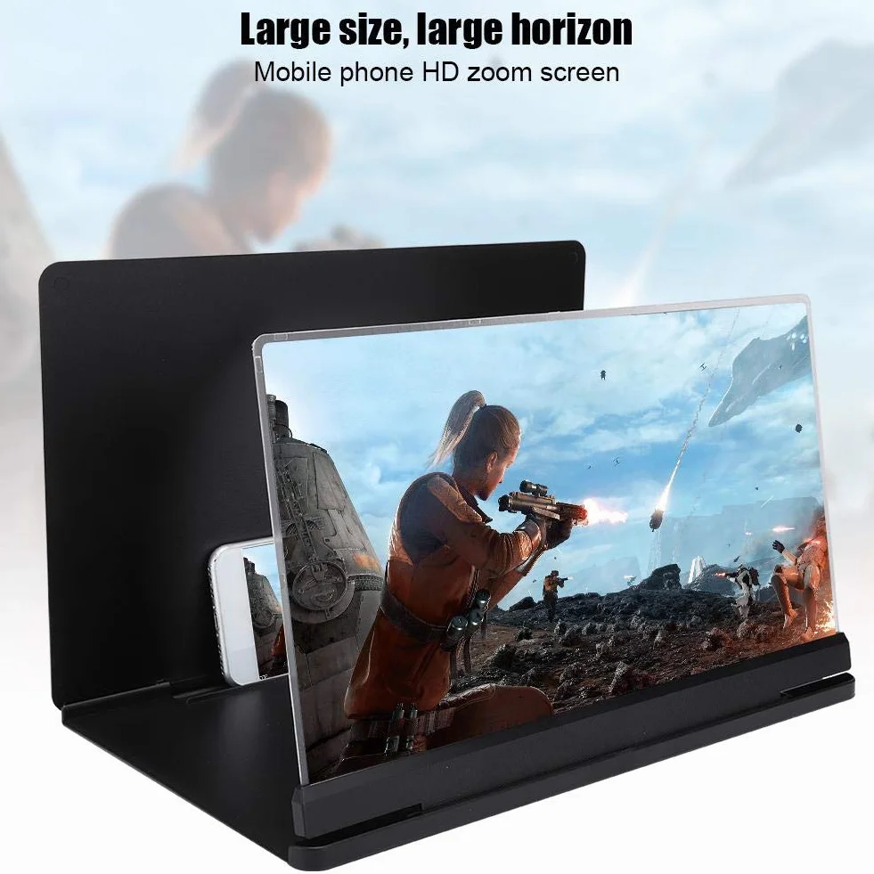 Topiky Lupa de proyección de Pantalla de teléfono de 14 Pulgadas, portátil 3D Video HD Proyector de Pantalla Universal para teléfono Inteligente Amplificador ampliado Amplificador Soporte(Negro)