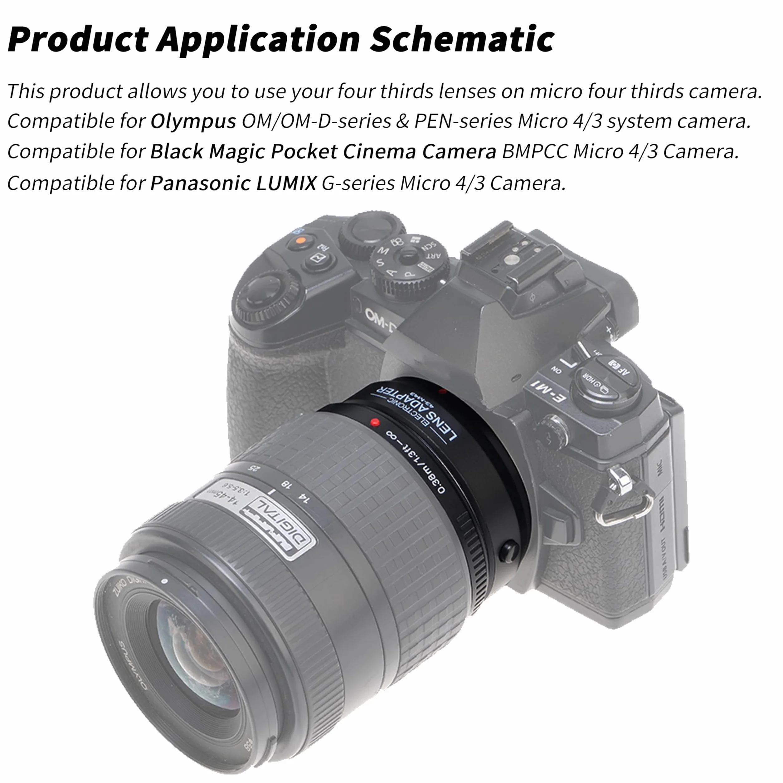Hersmay Pro Autofocus 4/3-M4/3 - Adaptador de objetivo para objetivo 4/3 43 a M4/3 MFT Mount cámara para Olympus E-M5 E-M10 III para Panasonic G9 II G95 G10 G100V G100K GX1 GX7 GX9 GH6 BMPCC MMF3 MF2