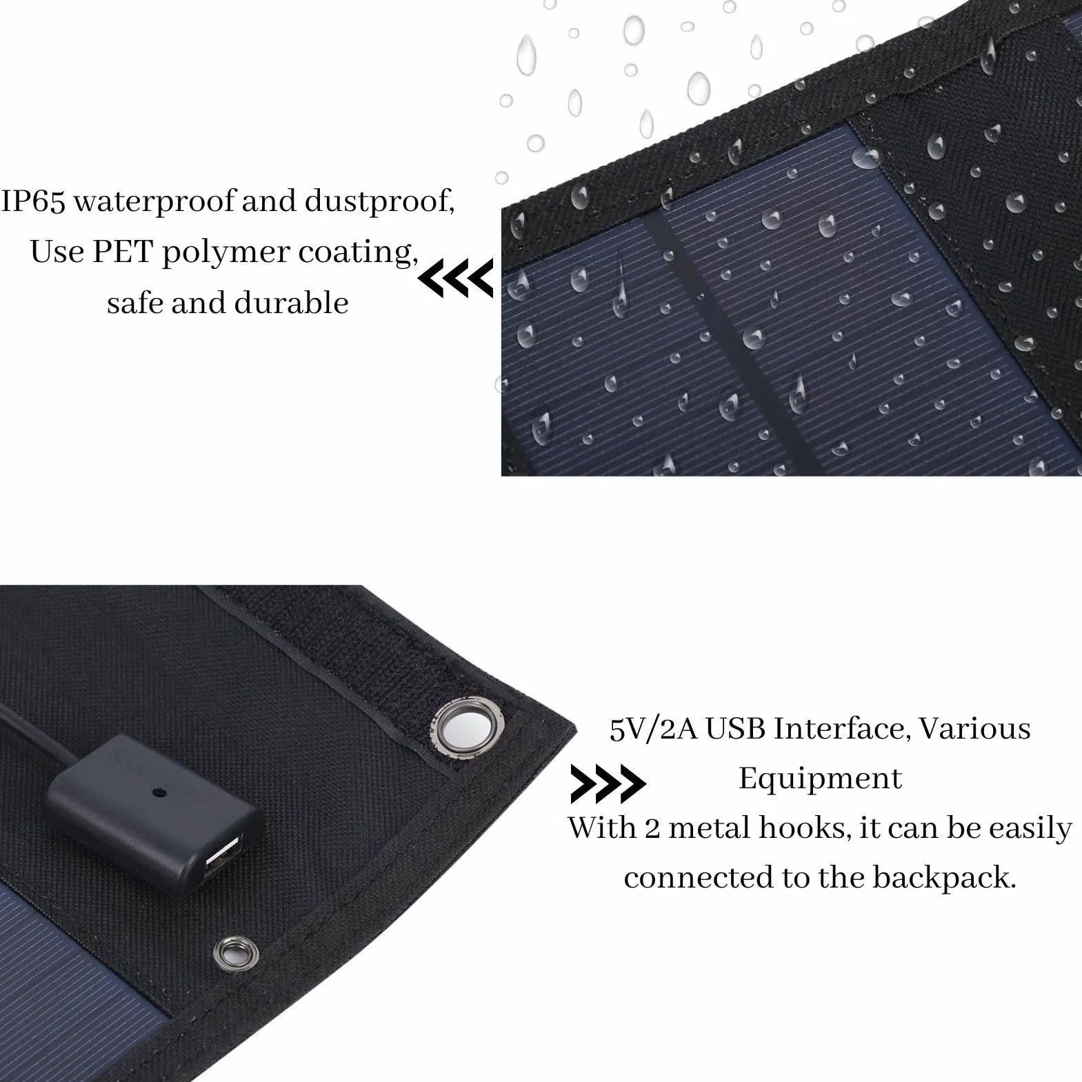 Cargador solar de 20 W Cargador de panel solar BuyWeek plegable Puertos USB (5 V) con indicador de carga IP65 Panel solar monocristalino impermeable for exteriores for viajes de camping, carga de disp