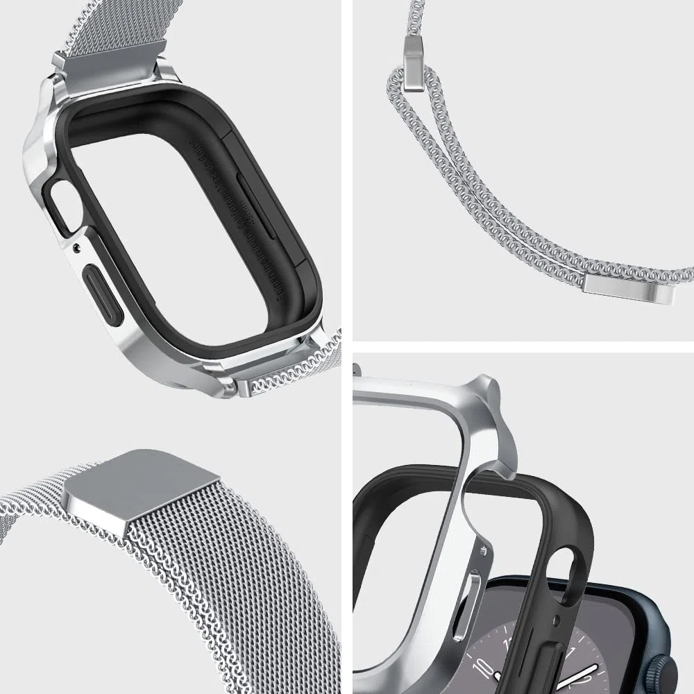 Spigen Funda y Correa Metal Fit Pro Compatible con Apple Watch 9 8 7 45mm - Plata
