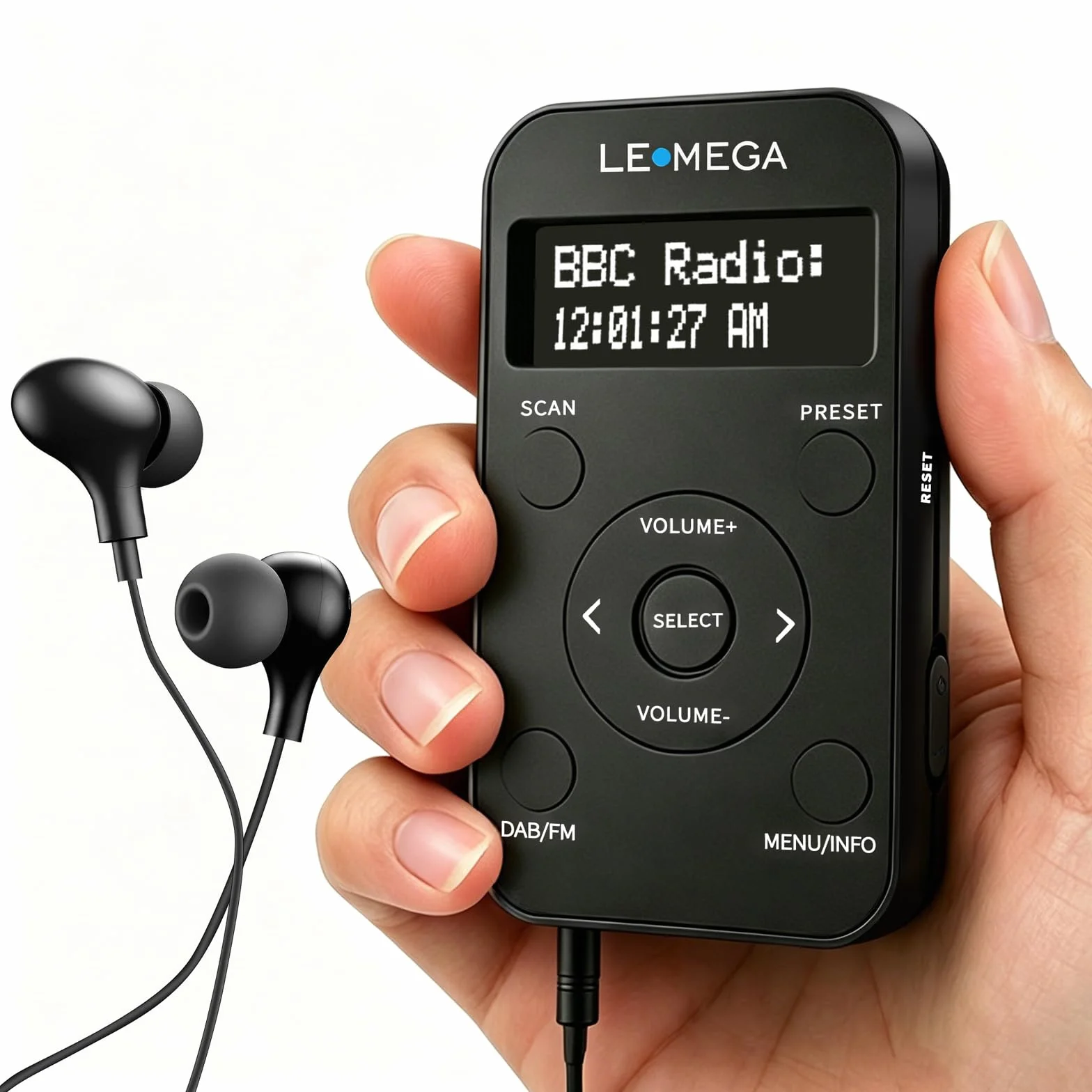 LEMEGA PR1L Radio Dab de Bolsillo, Radio FM, Radio Dab+ portátil, Auriculares incluidos, batería Recargable, 40 presintonías, Pantalla LCD, Radio Dab Deportiva con Interruptor bloqueable. Negro