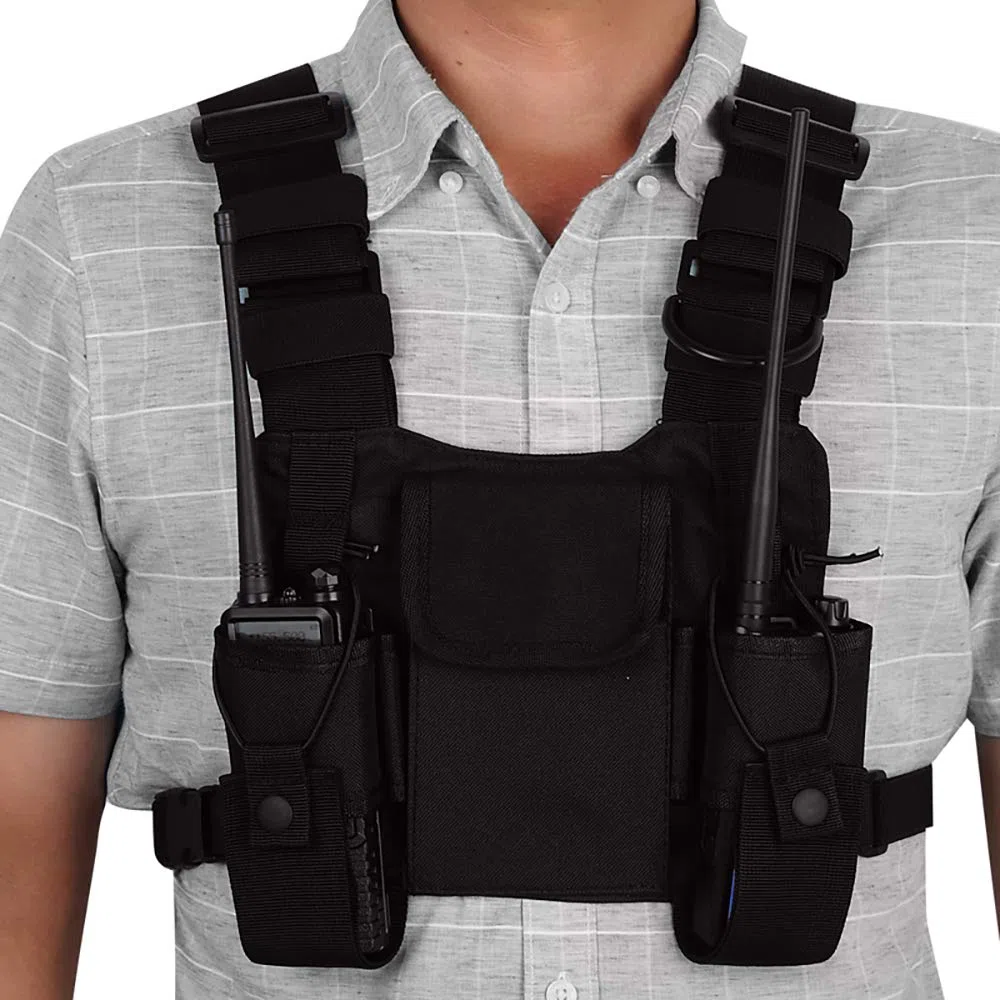 Walkie Talkie Mochila con Bolsillo en el Pecho, Mochila walkie Bolsa de Transporte para radios de Dos vías, Soporte para Rescate Essentials Chaleco Rig Pouch Negro
