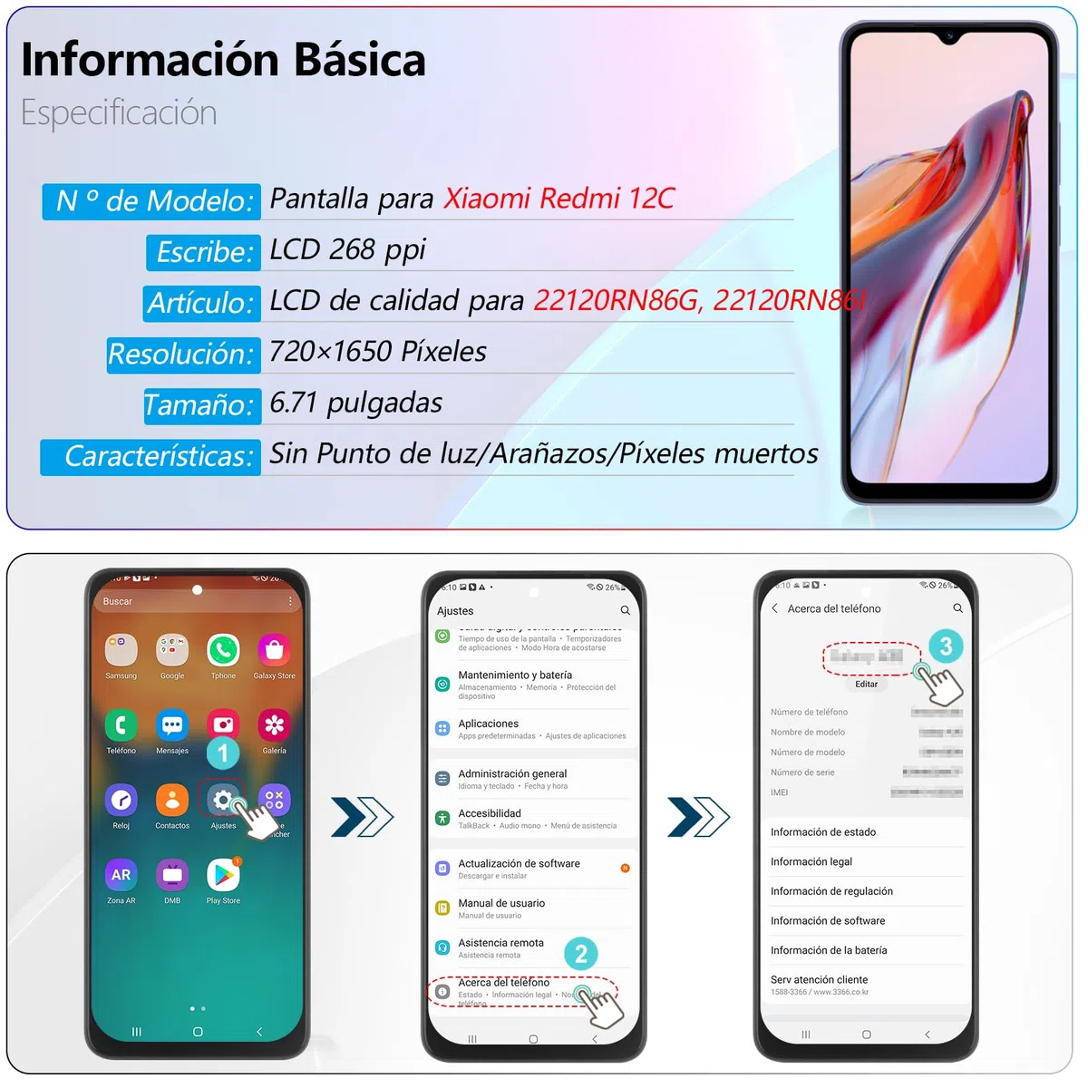 RongZy Pantalla para Xiaomi Redmi 12C Táctil LCD de Repuesto Ensamblaje Digitalizador Reemplazo para Redmi 12C con Herramientas de Reparación(Negro)