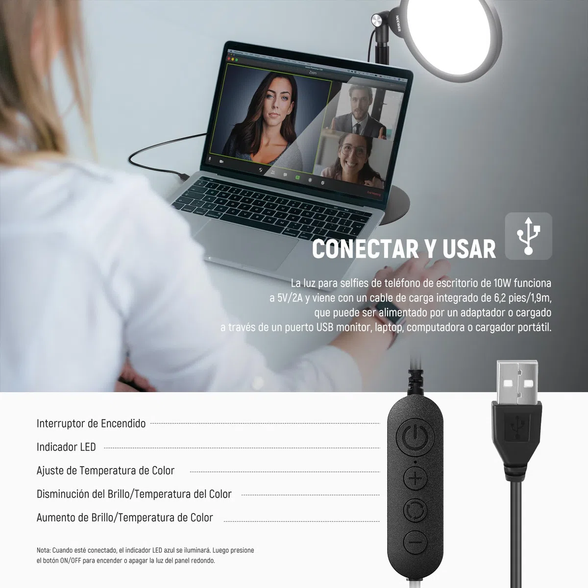 NEEWER Basic 7" Kit Luz Selfie Teléfono Escritorio, 10W 3000k-6500K Luz Anillo Pantalla Completa Regulable con Soporte y Soporte Teléfono para Videoconferencia,Selfie,Vlog,Maquillaje,Transmisión, R06