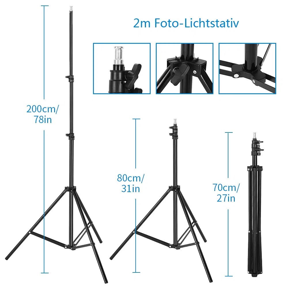 Bonnlo Kit de luz Softbox para Estudio fotográfico, Softbox de 50 x 70 cm con Base E27 y 2 Bombillas LED 5500K, trípodes de Aluminio Ajustables en Altura, Incluye Bolsa de Transporte