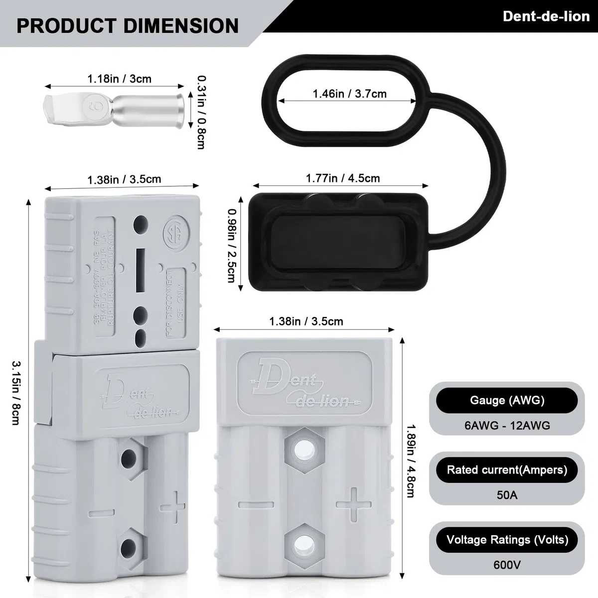 Conector de Batería,10 PCS 50A Conector de Batería AWG 6 Conexión Rápida Conectores Modulares de Batería Desconexión Rápida (Gris)