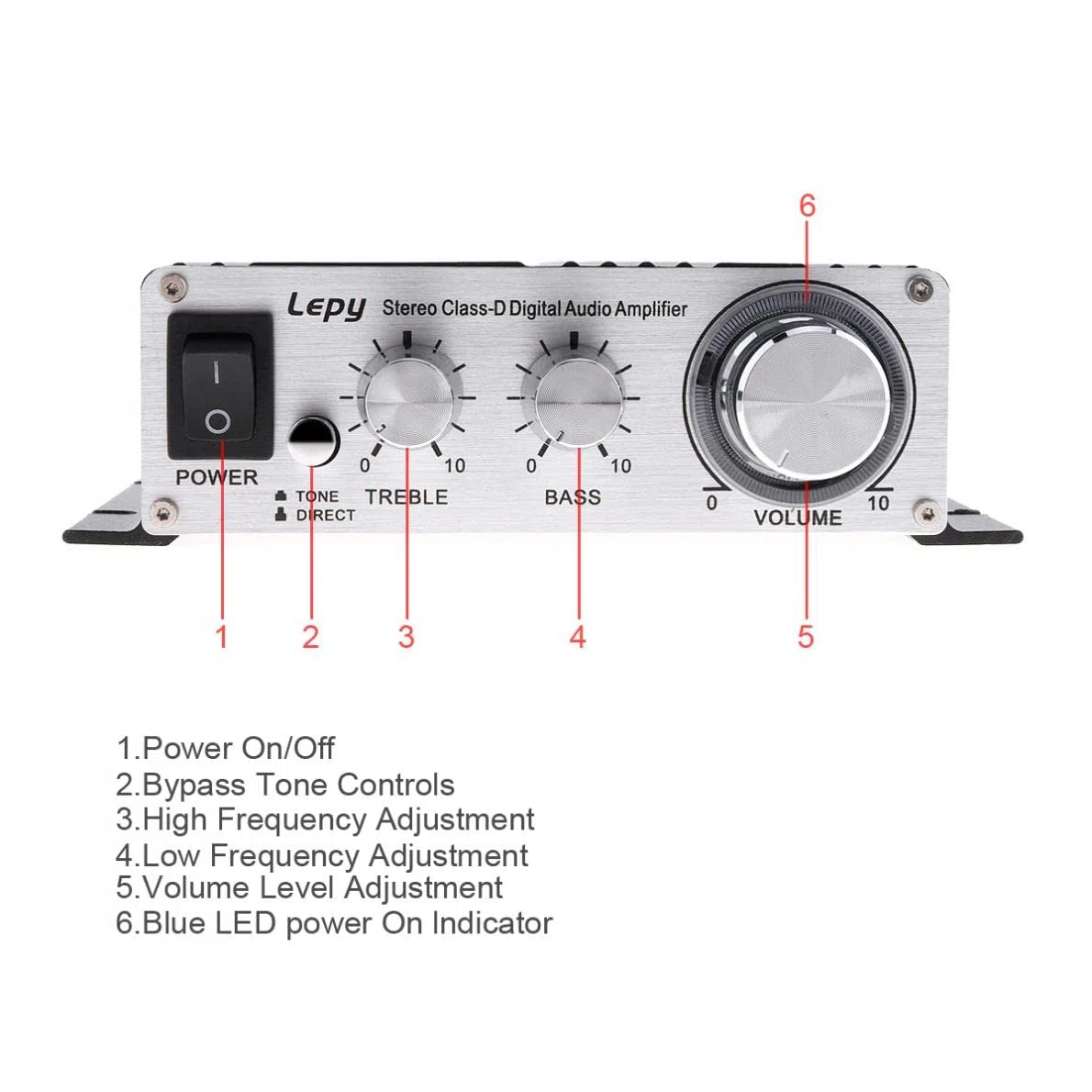 LP-2020A Class-D - Amplificador digital estéreo de alta fidelidad con fuente de alimentación de 3 A para amplificador de motor automático de coche, color negro