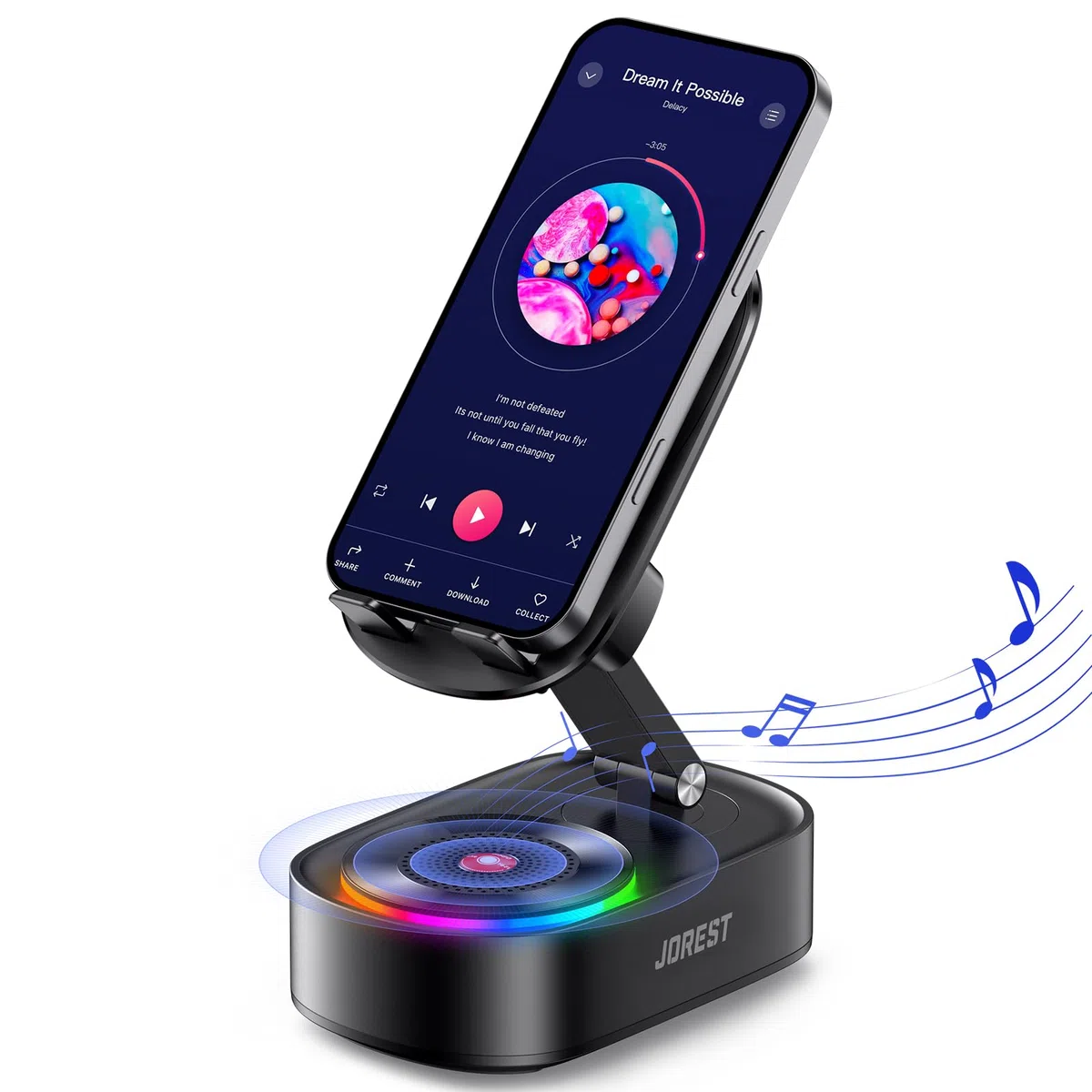 Jorest Altavoz Bluetooth con Soporte Movil, Altavoces Inalámbricos Inducción con Suporte Telemovel, Compatible con iPhone iPad Tablet,Regalo Hombre Cumpleaños,Regalos Mujer/Profesora/Niña/Niño