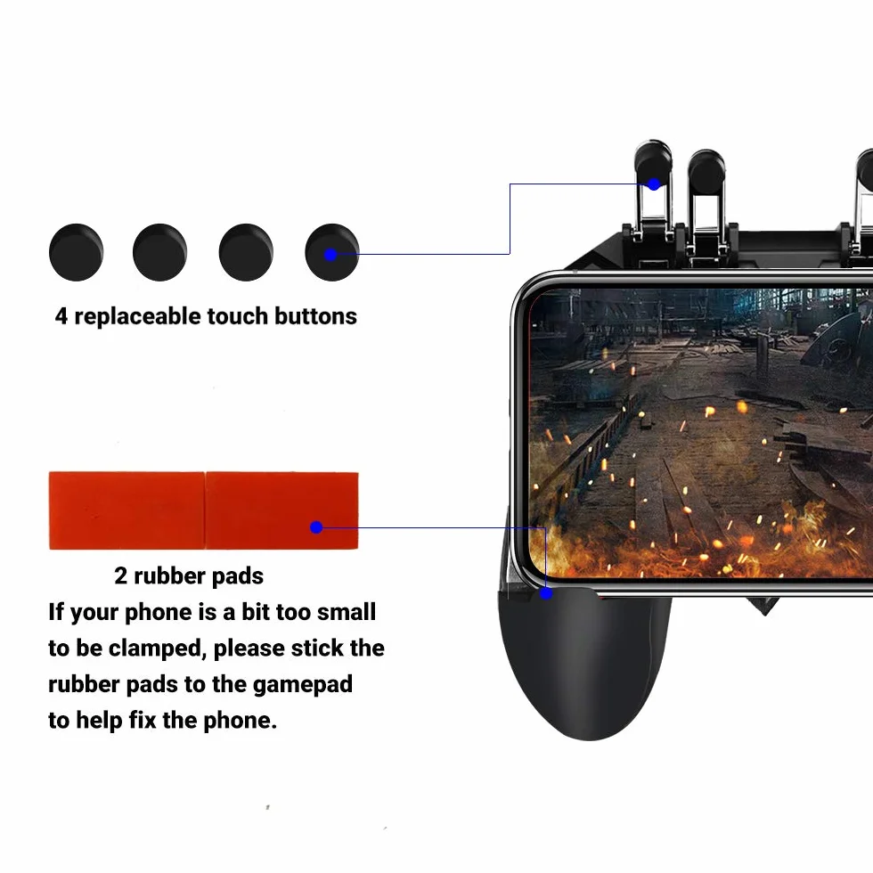 Mando para Call of Duty PUBG Movil Controlador de móvil Gatillos L1R1 L2R2 Gatillo para Android iOS iPhone Samsung Smartphone ancho de 7 a 9,5 cm